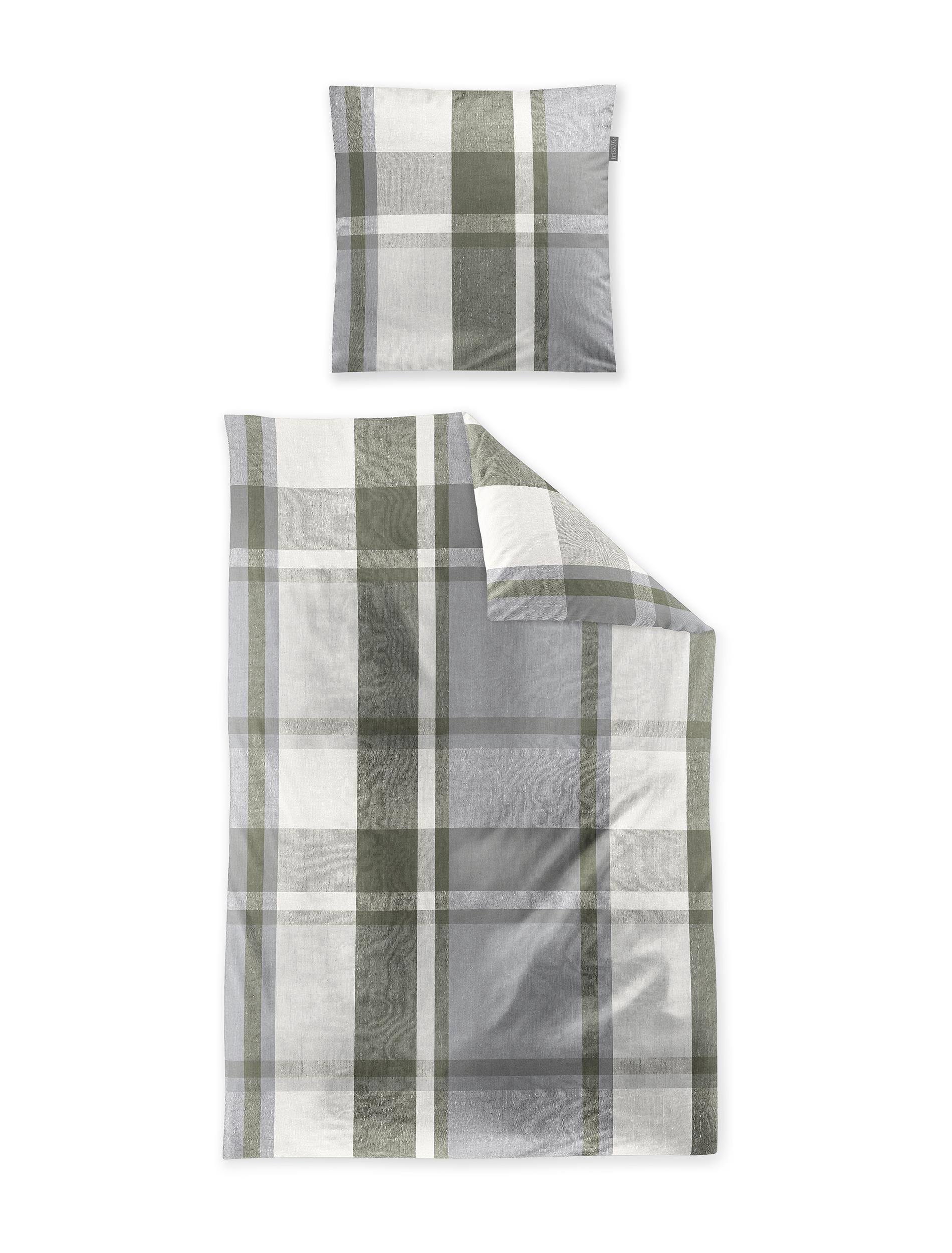Irisette Bettwäsche MERAN ca. 135x200 cm in Farbe grün, Schal, Plaid, Baumwolle, Graue Streifen, Dekokissen