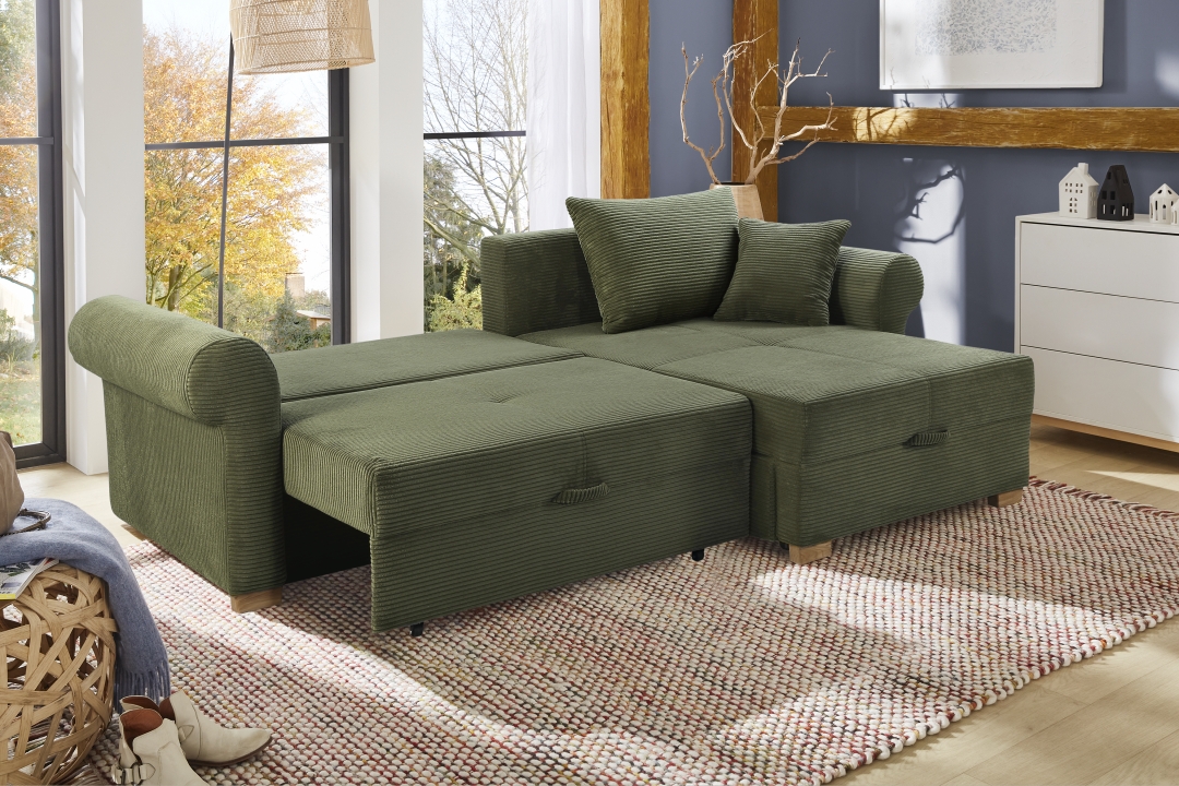 JOB Ecksofa LIST ca. 248x161cm in Stoff Cord grün