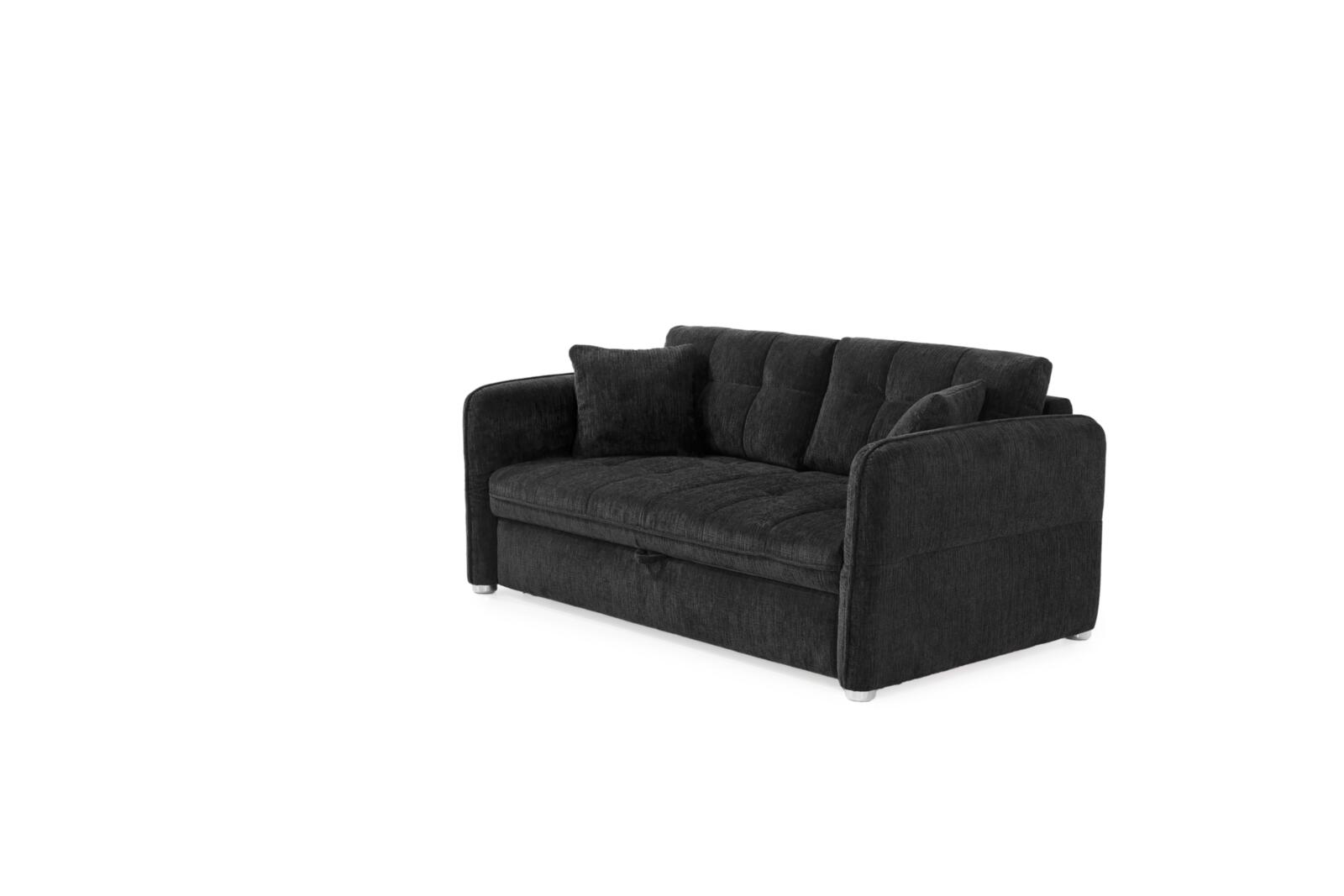 Verwandlungssofa Leon Schwarz JOB 160 LEON in Chenille 44306 schwarz, Couch, Mobiliar, Kissen, Dekoration für Zuhause