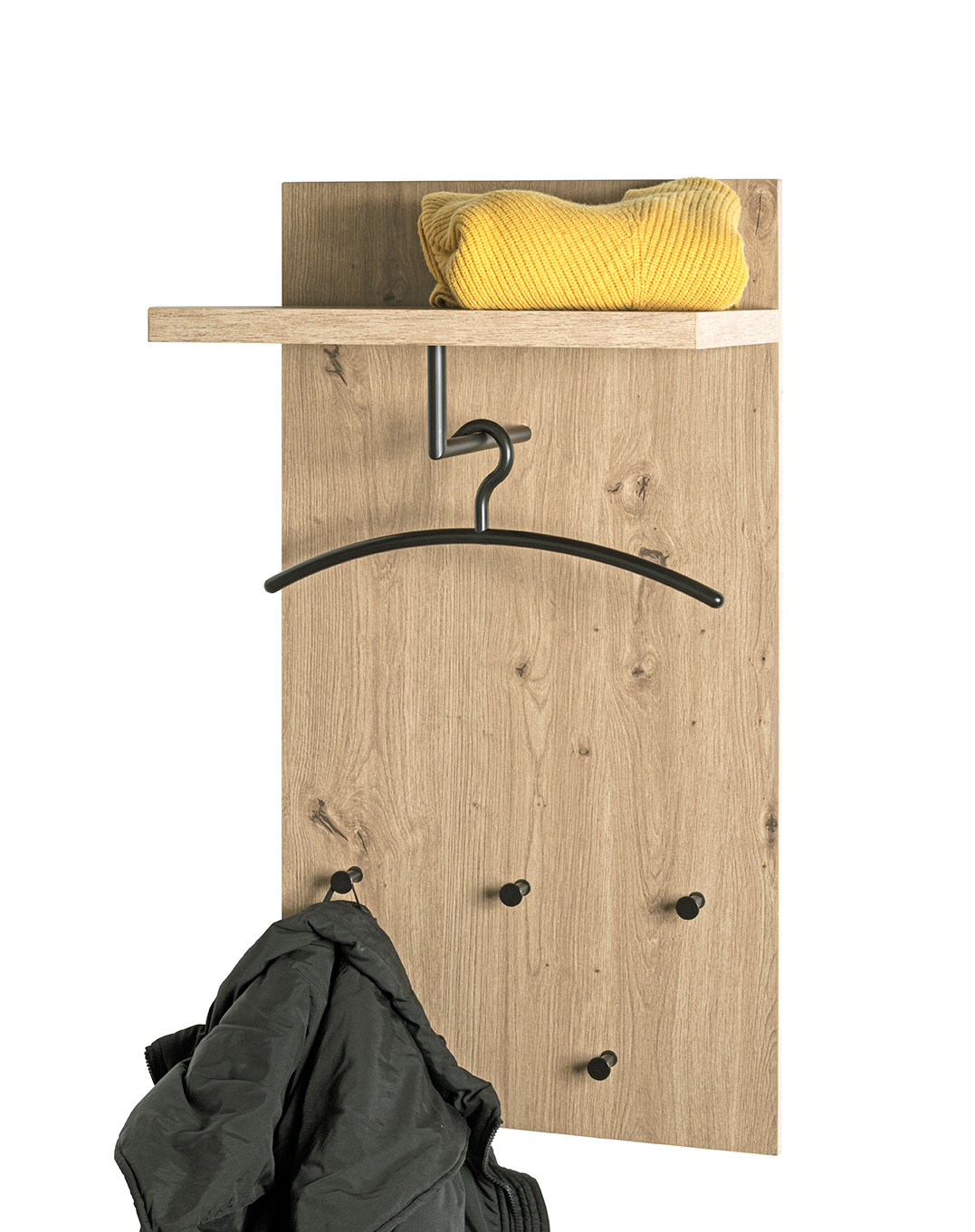 Haku Möbel Wandgarderobe ca. B48 H90 T31 cm in MDF Dekor Eiche hell mit, Bekleidung, Mantel, Jacke, Kleiderständer, Postfach