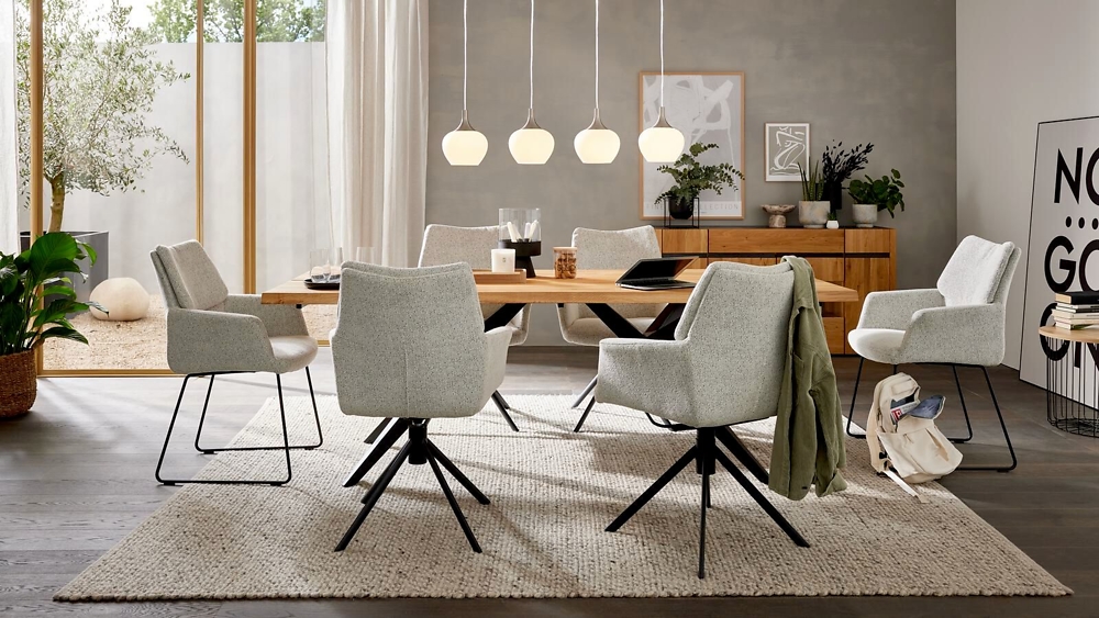 Interliving Esstisch IL 5118 in Charakter-Eiche massiv geölt, Esstisch, Stühle, Wohnzimmer-Set, Holztisch, Grau