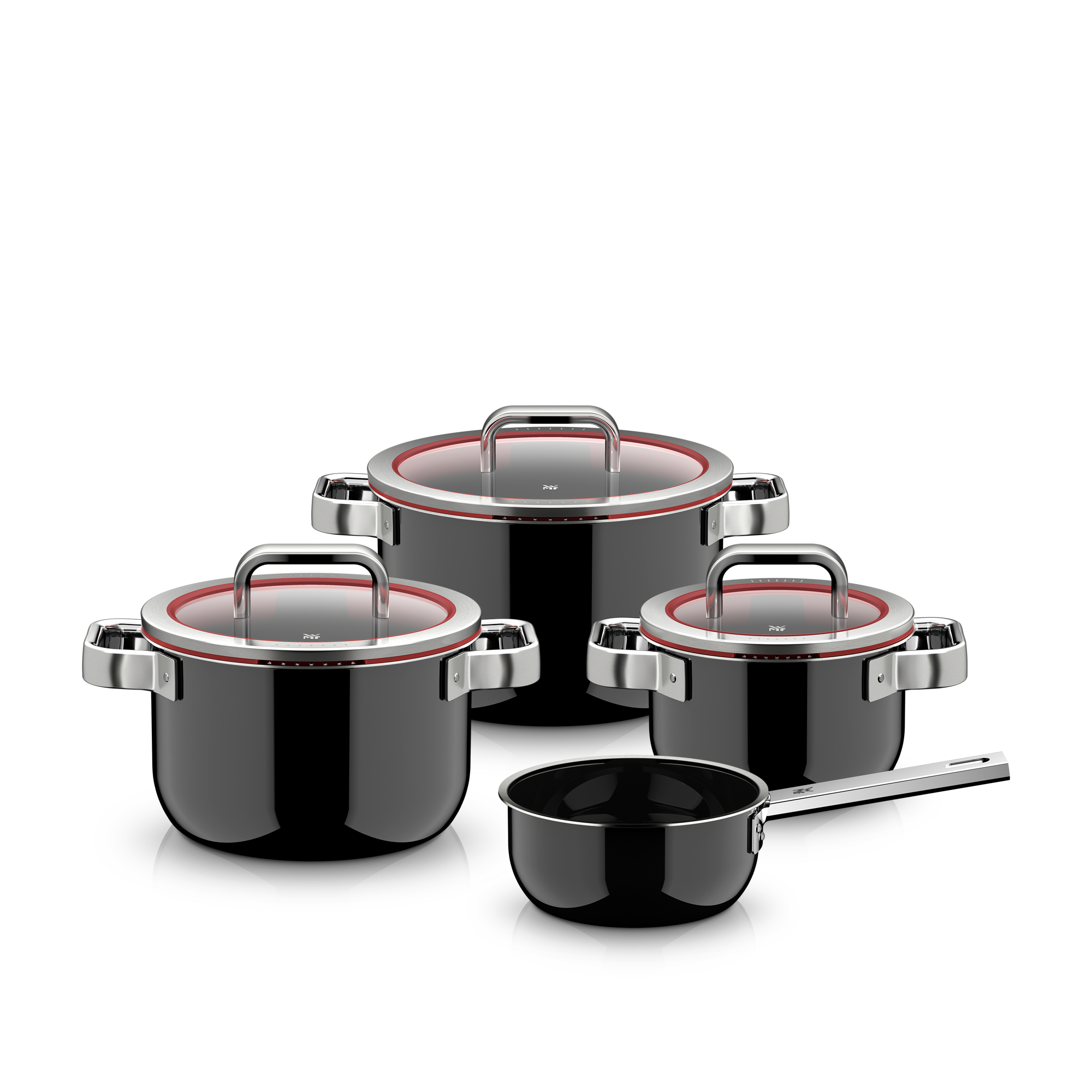 WMF Fusiontec Function Pro, Topf-Set, 4-teilig, Black in schwarz WMF Fusiontec Function Pro, Topf-Set, 4-teilig, Black in schwarz, Kochtopfset, Töpfe, Stahl, Glanz, Pfannenhaken