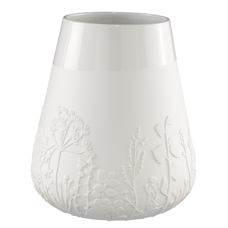 Porzellanvase POESIE in Farbe weiß, weiße Vase, Vase, Embossed florals, Porzellan, Rillen/Struktur
