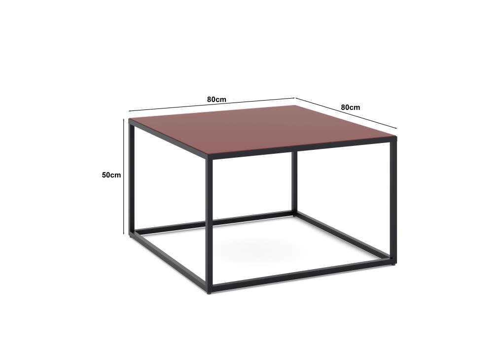 Set One by Musterring Couchtisch RENO in Platte rot/Gestell Metall graphit schwarz, tisch, beistelltisch, stahlrahmen, holzplatte, 80x80 cm