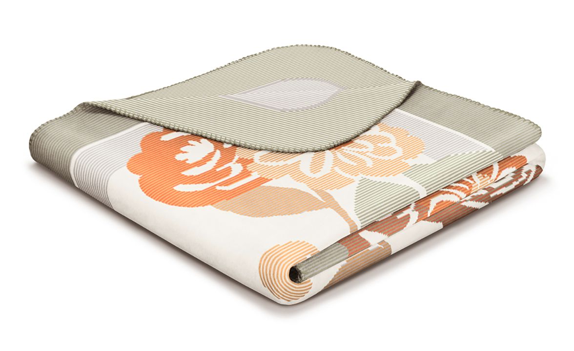 Biederlack Decke ca. 150x200cm in Farbe Bloom Frame Biederlack Decke ca. 150x200cm in Farbe Bloom Frame, Decke, Blumenmuster, Farbblock, Kuscheldecke, Weiß-Orange