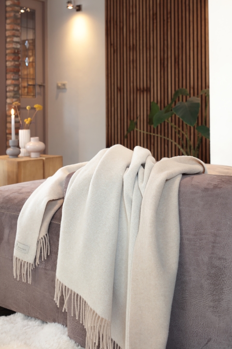 Biederlack Decke ca. 130x170cm in Farbe Nature-Beige, Kissenbezug, Decken, Wolldecke, Stil: modern, Wohntextilien