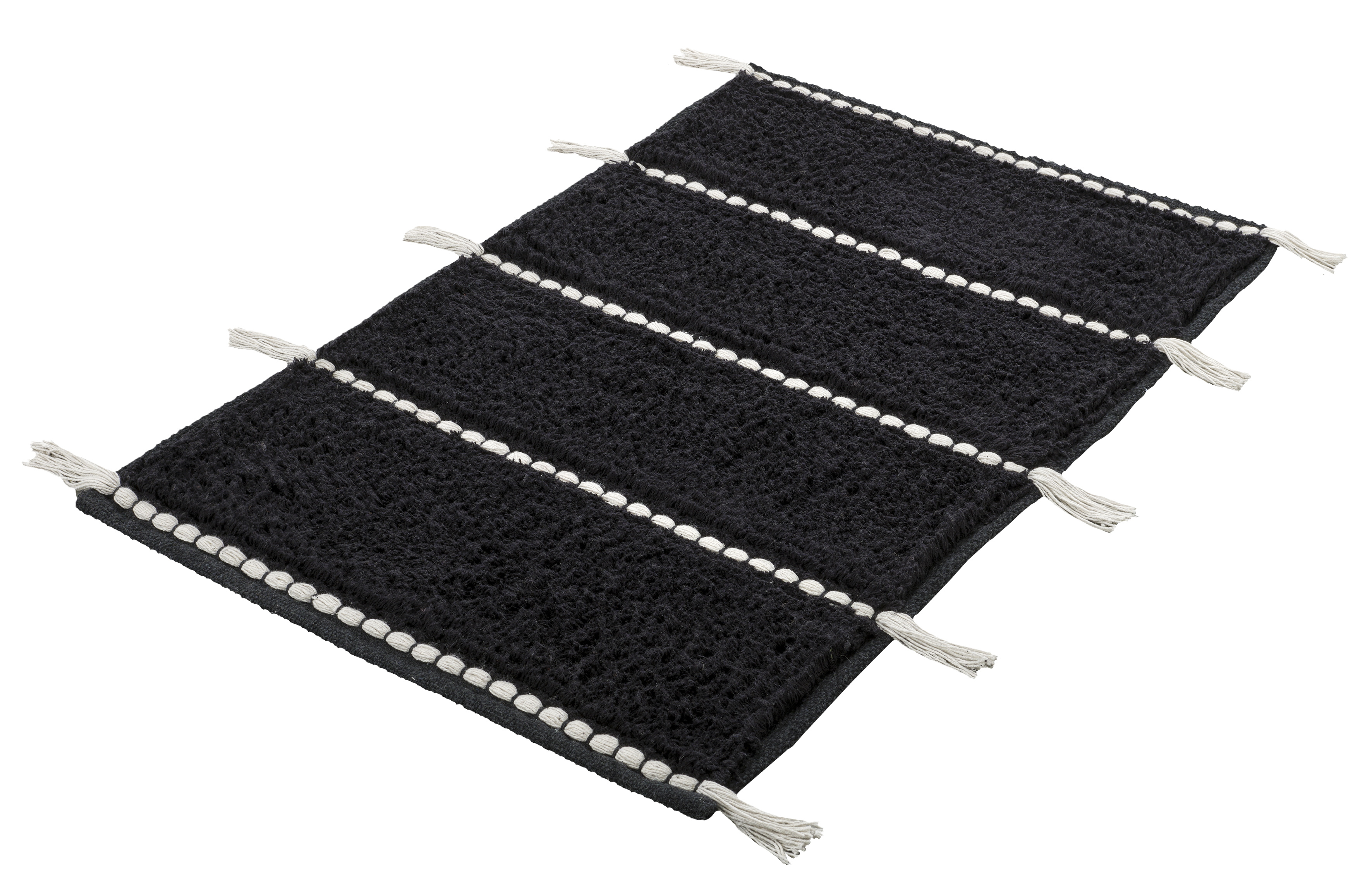 Kleine Wolke Badteppich TRAVIS ca. 70x120cm in Farbe Schwarz, teppich, fußmatte, schwarz, tassel, streifen