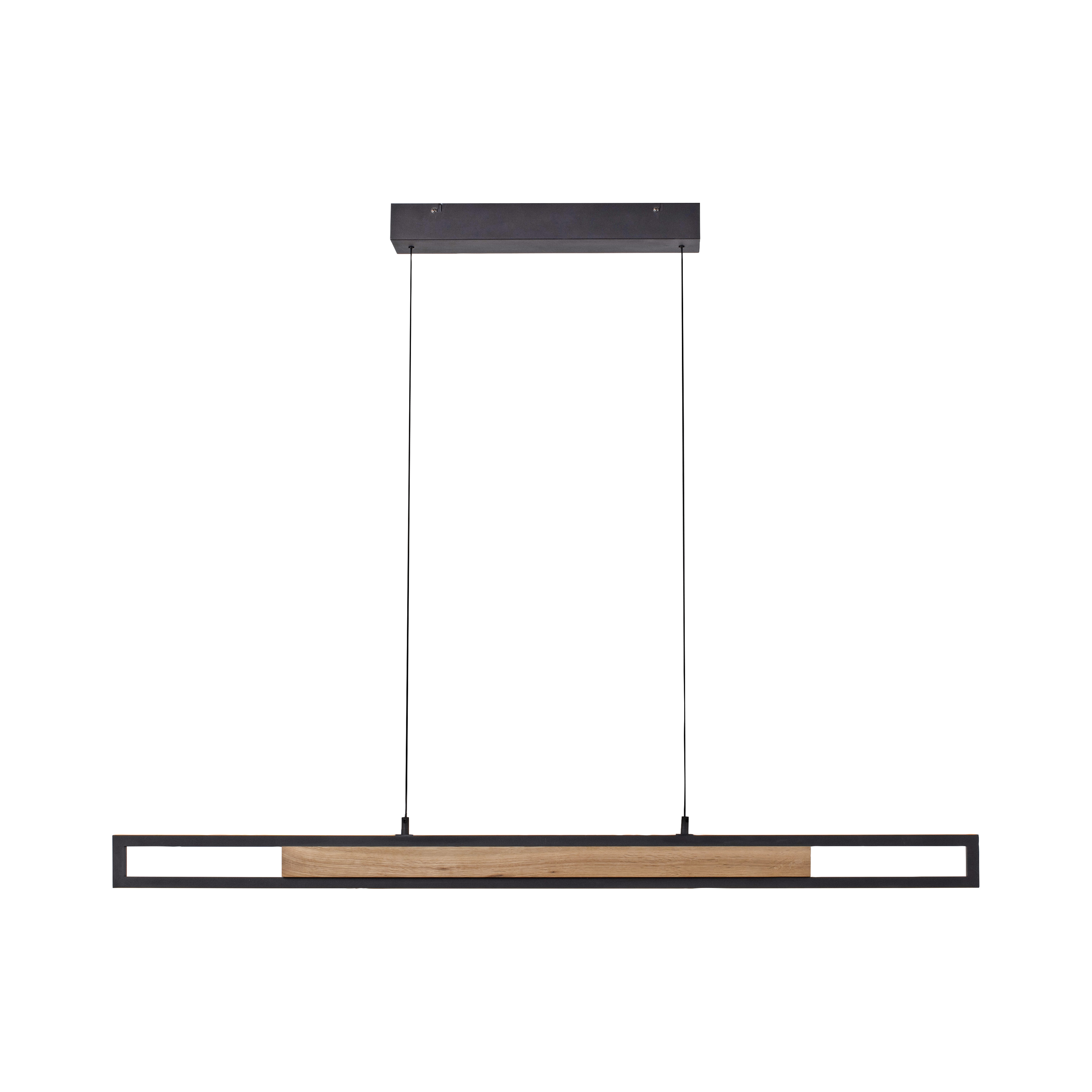 Paul Neuhaus LED-Pendelleuchte SVEJA 2-flammig in Farbe holz-natur, pendant light, hängende lampe, schwarzer rahmen, holzakzent, linienleuchte