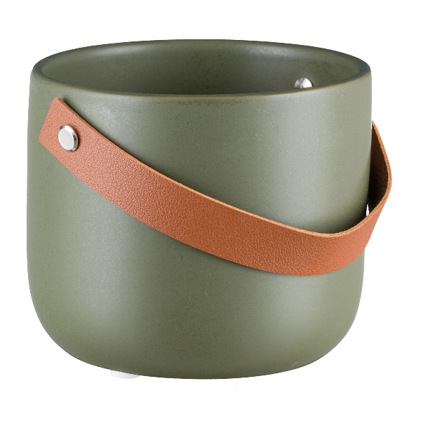 Terracotta Übertopf CECILIA in , Tasse, Becher, Grün, Metall, Ledergriff