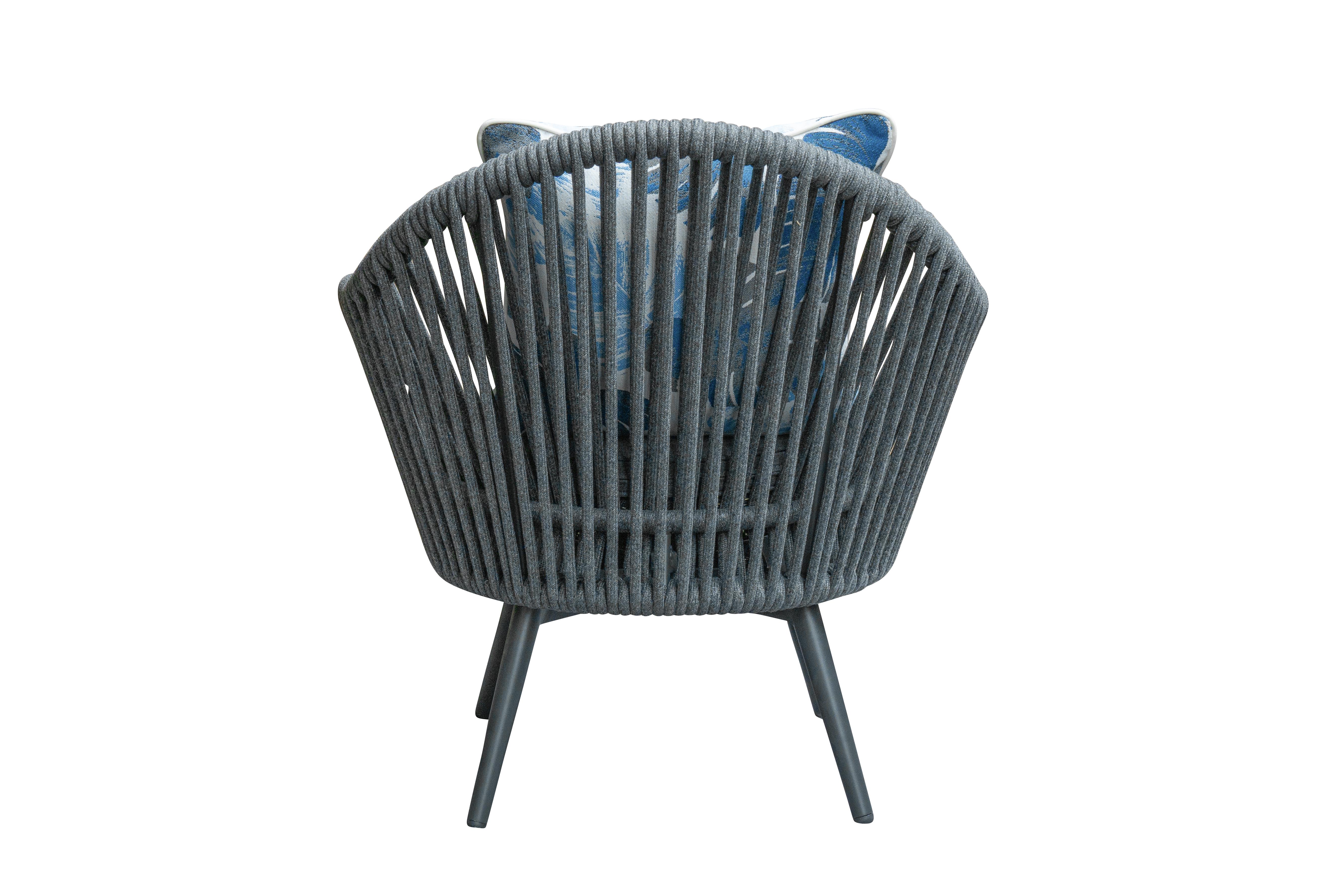 Drehsessel BARI in Schwarz, Stuhl, Gartenstuhl, Geflochten, Schnurtextur, Metallbeine