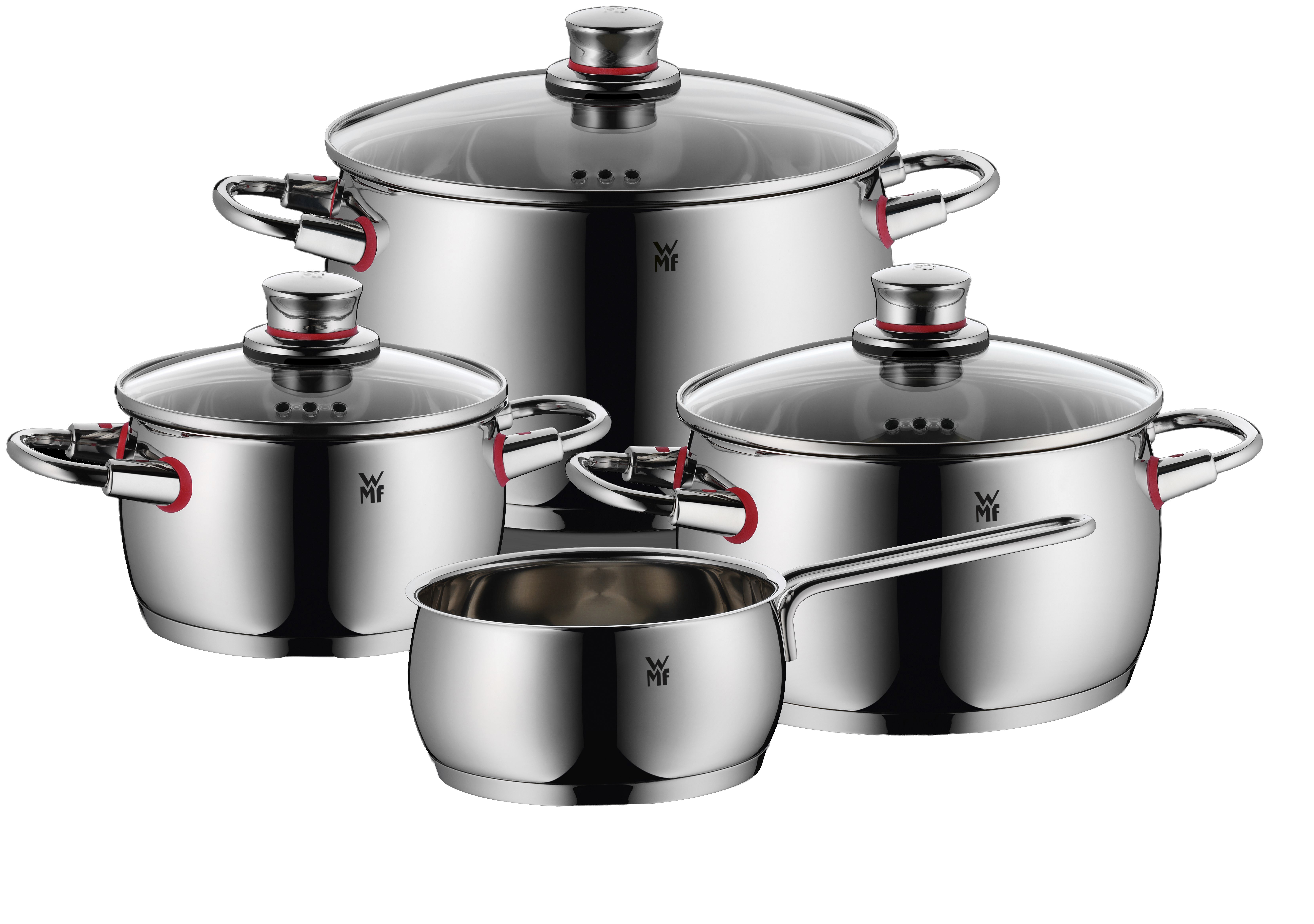 WMF Quality One Topf-Vorteils-Set*, 4-teilig in Edelstahl, Topfset, Stahlpfannen, 3-teiliges Set, Edelstahl, Glasdeckel