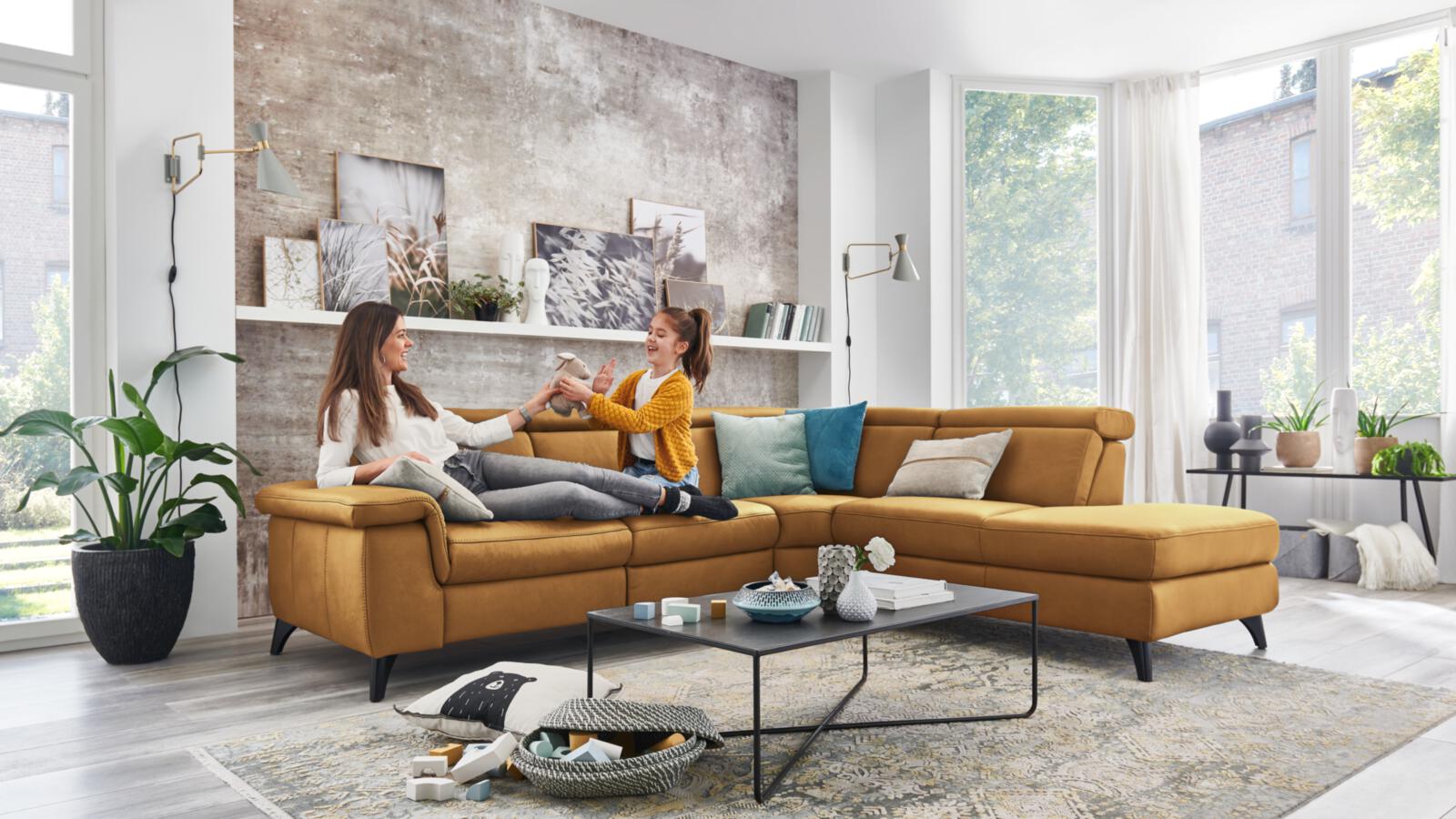 Polstereckgruppe RELAXA 6.0 PLUS PSG XC ZR 169134 254 ca. B276 H81 T239 cm in Leder Punch curry