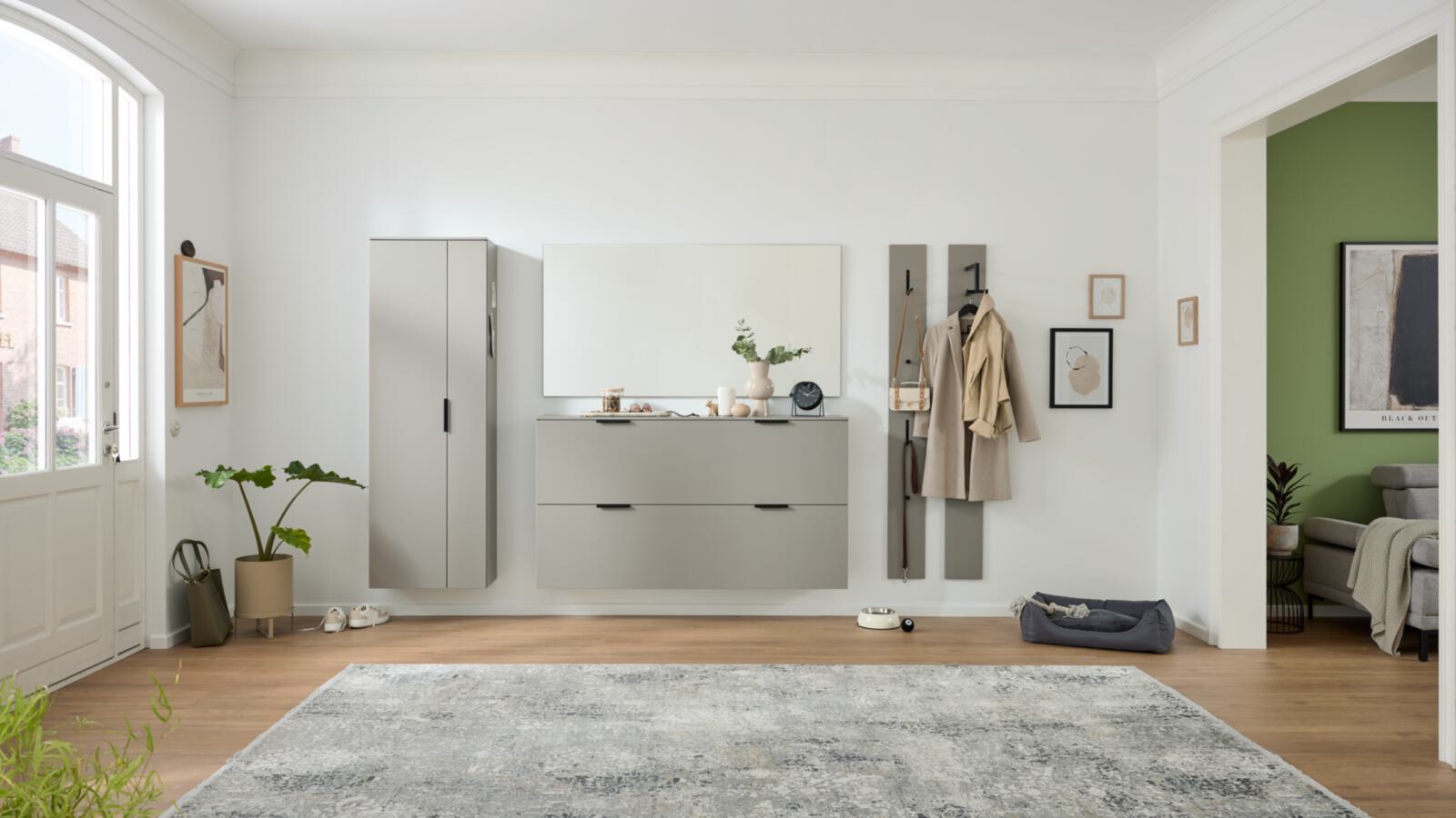 Kleiderschrank in Front/Korpus graubeige lack 18