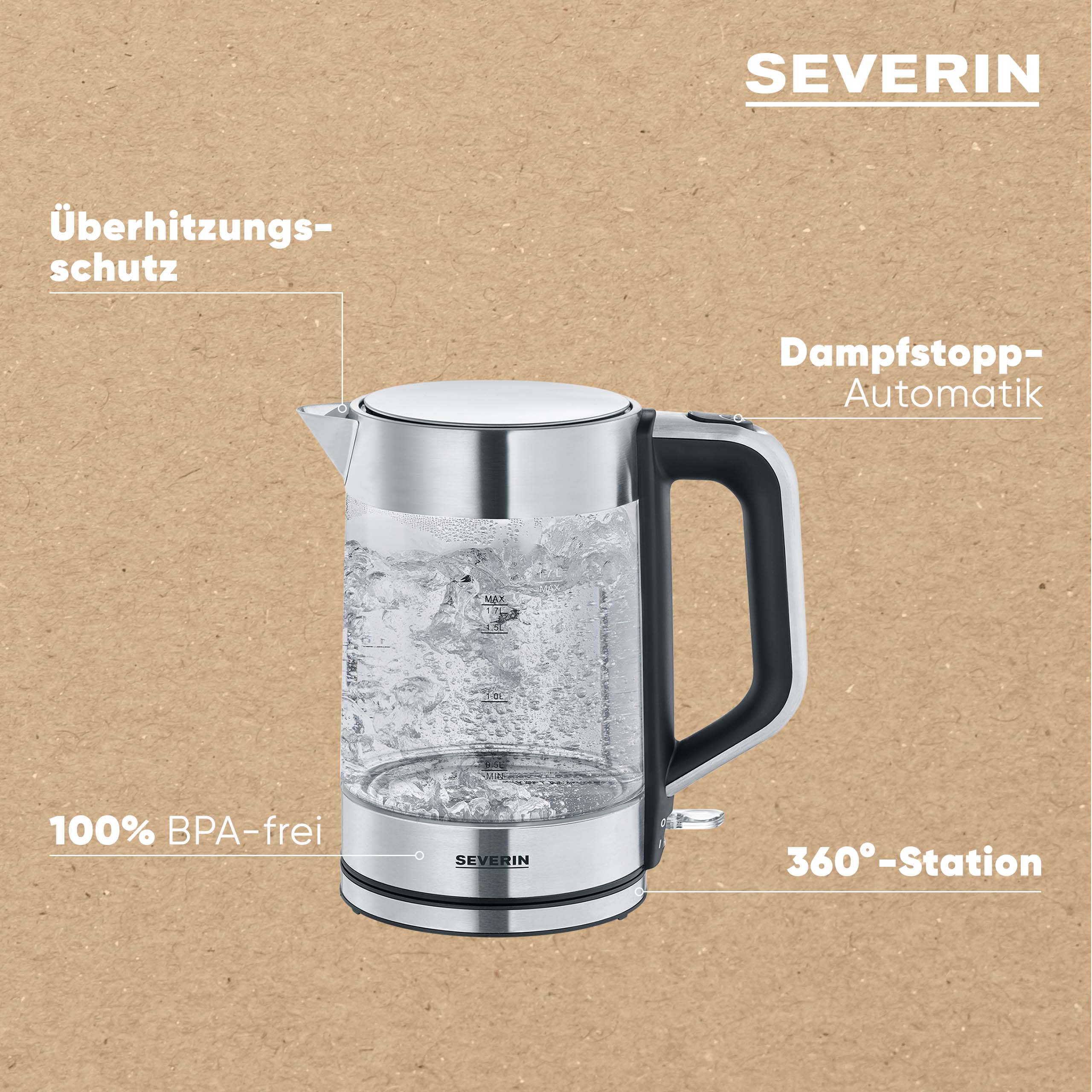 Severin Wasserkocher WK 3420 1,7 Liter in Klar/Silber/Schwarz