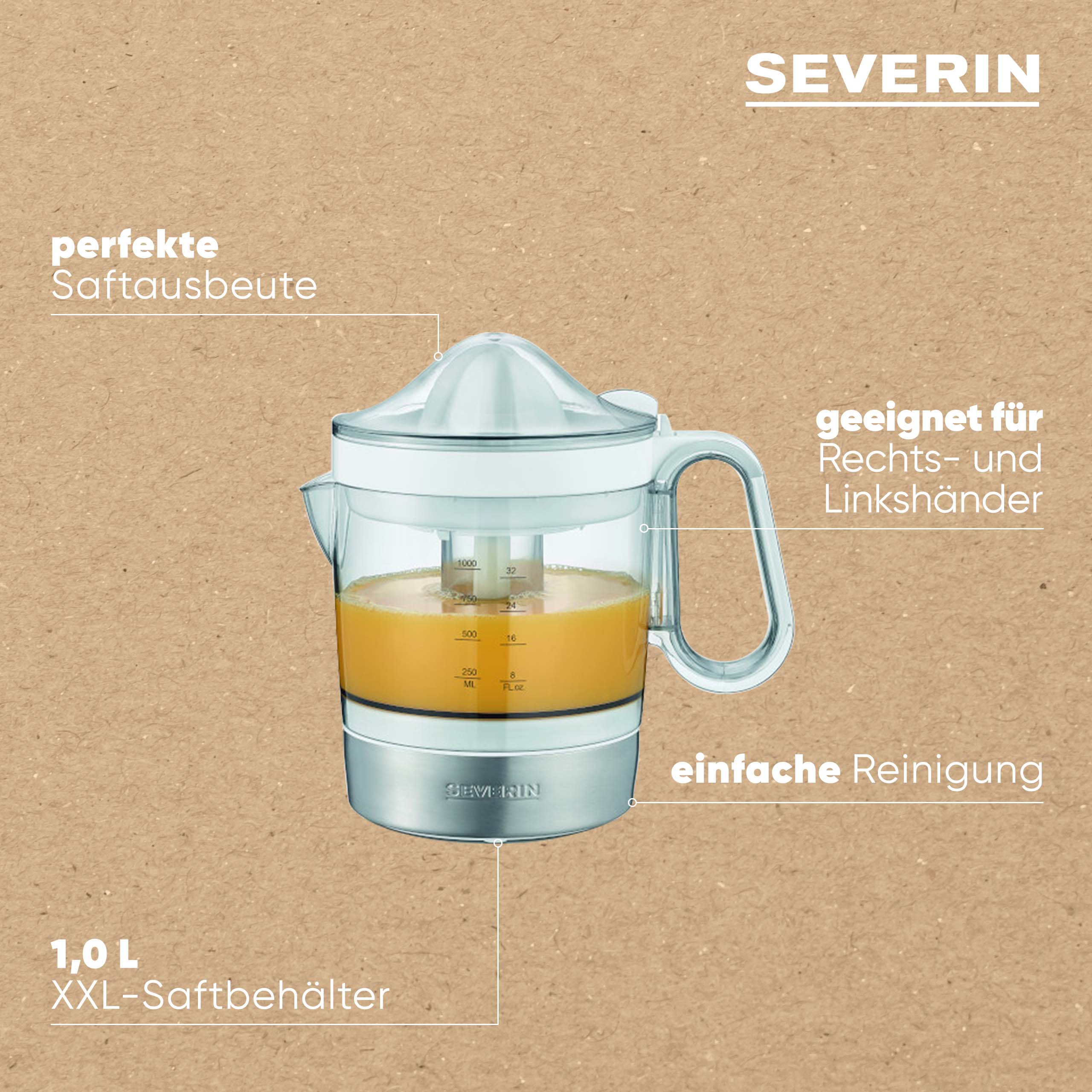 Severin Citruspresse CP 3535 in weiß/Edelstahl gebürstet Severin Citruspresse CP 3535 in weiß/Edelstahl gebürstet