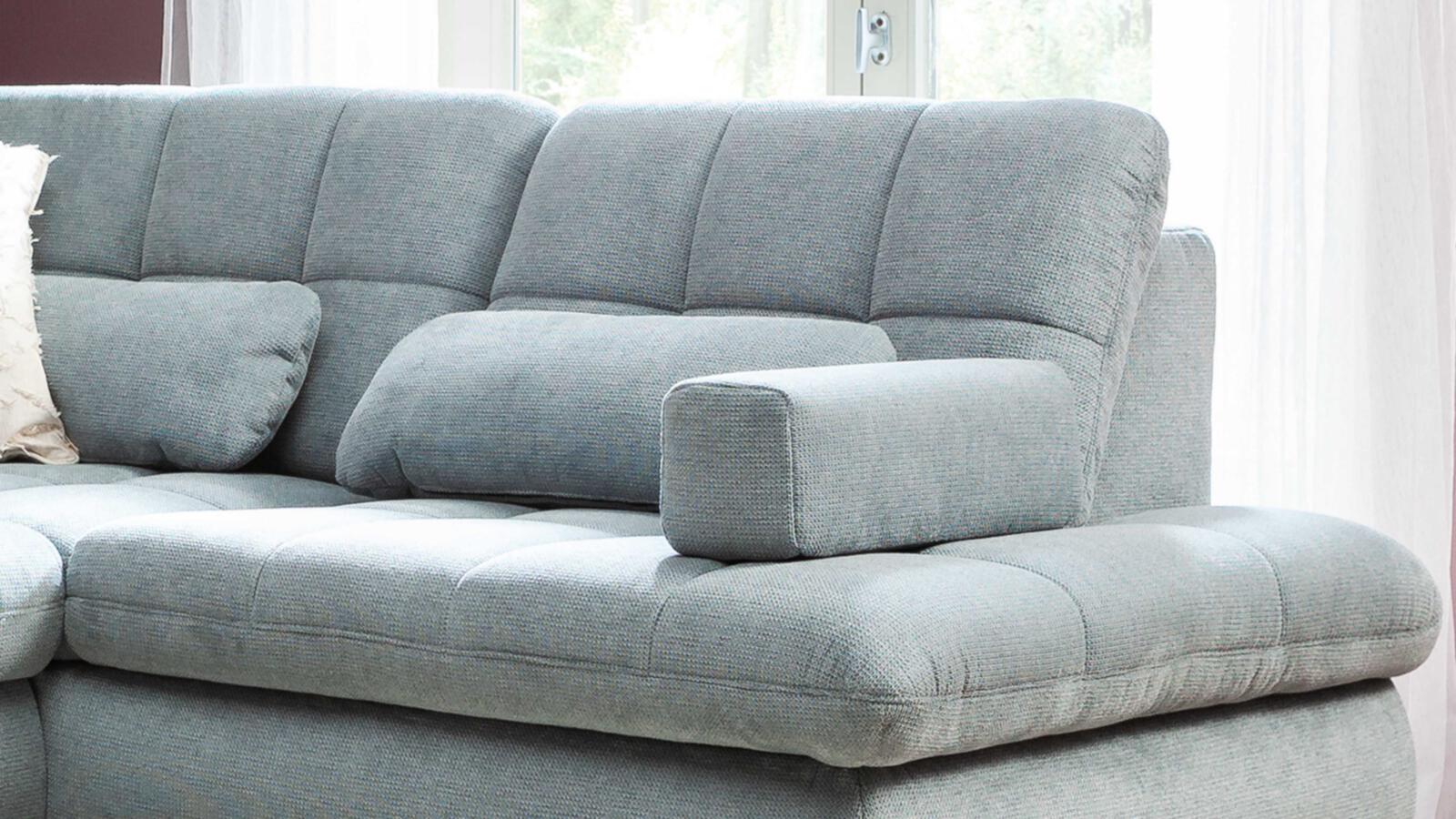 Polstergruppe VS-MP1143 ca. 242x210cm in Stoff Belle steel, Couch, Mobiliar, Kissen, Dekoration für Zuhause