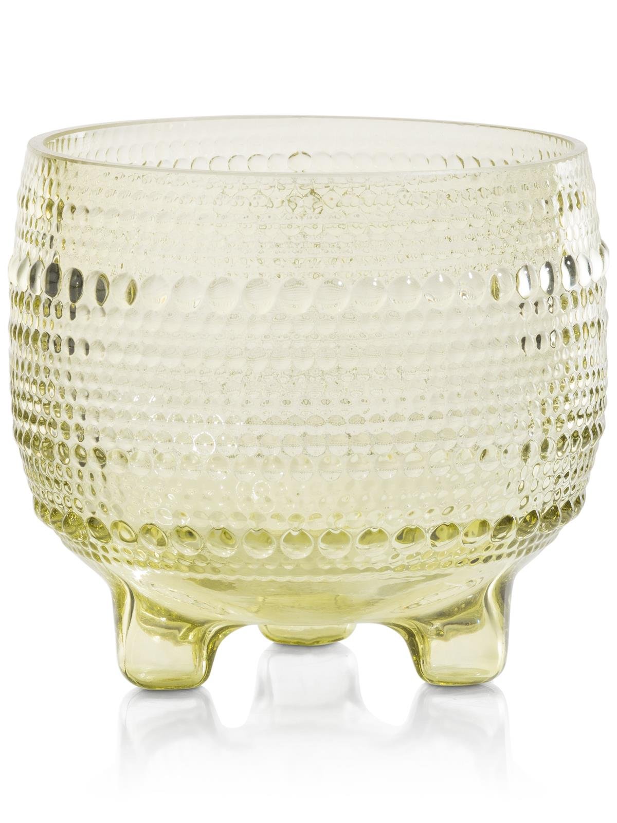 Coco Maison Annie teelicht h13cm 47190-GRN, glass bowl, gelbes Glas, texturierte Oberfläche, auf Fuß gestellter Behälter, Blasen-Glas