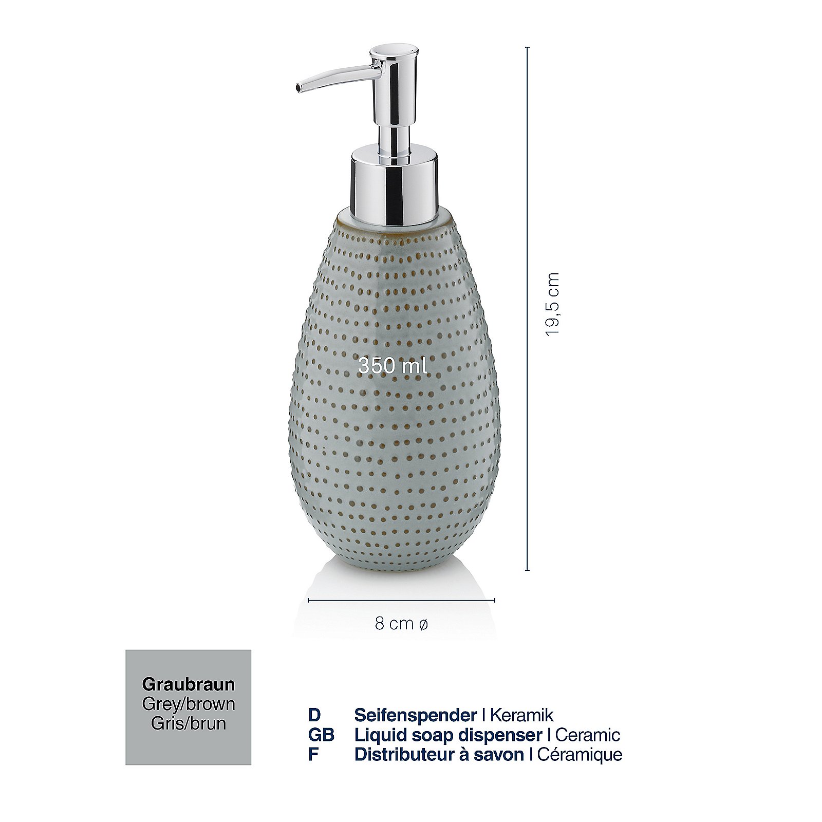 Kela Seifenspender Dots graubraun DOTS in , Flasche, Sinken, Waschbeckenhahn