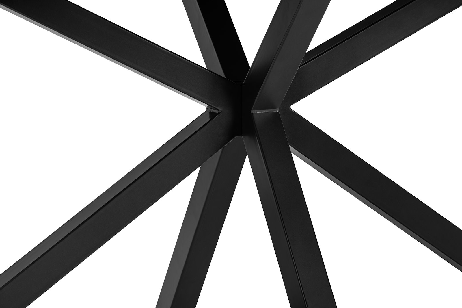 Henders & Hazel Esstisch CALETTA ca. B150 H77 T150 cm in Eiche furniert lackiert, Stativ-Beine, Metall, Schwarz, X-förmiges Gestell, Knochenverbindung