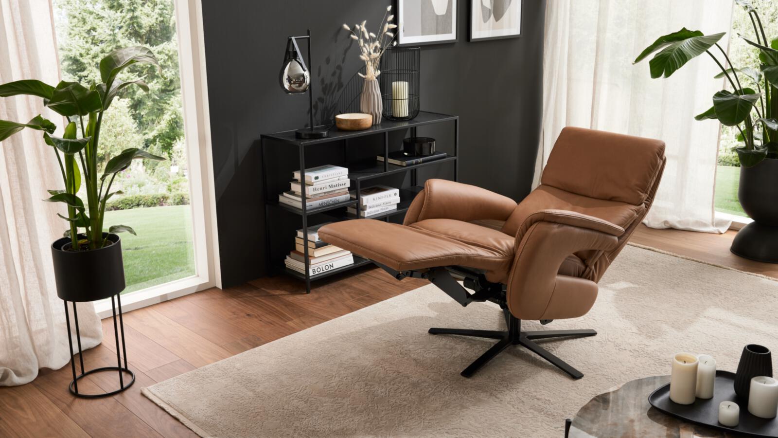 Interliving Relaxsessel INTERLIVING 4566 in Farbe Leder Longlife Evita hazel, Relaxsessel, Ledersessel, Schalensessel, Beige Braun, Wohnzimmer