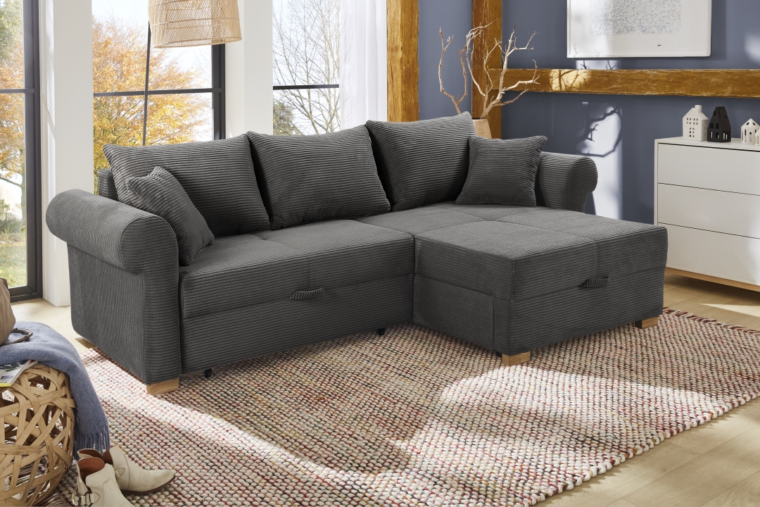 JOB Ecksofa LIST ca. 248x161cm in Stoff Cord grau