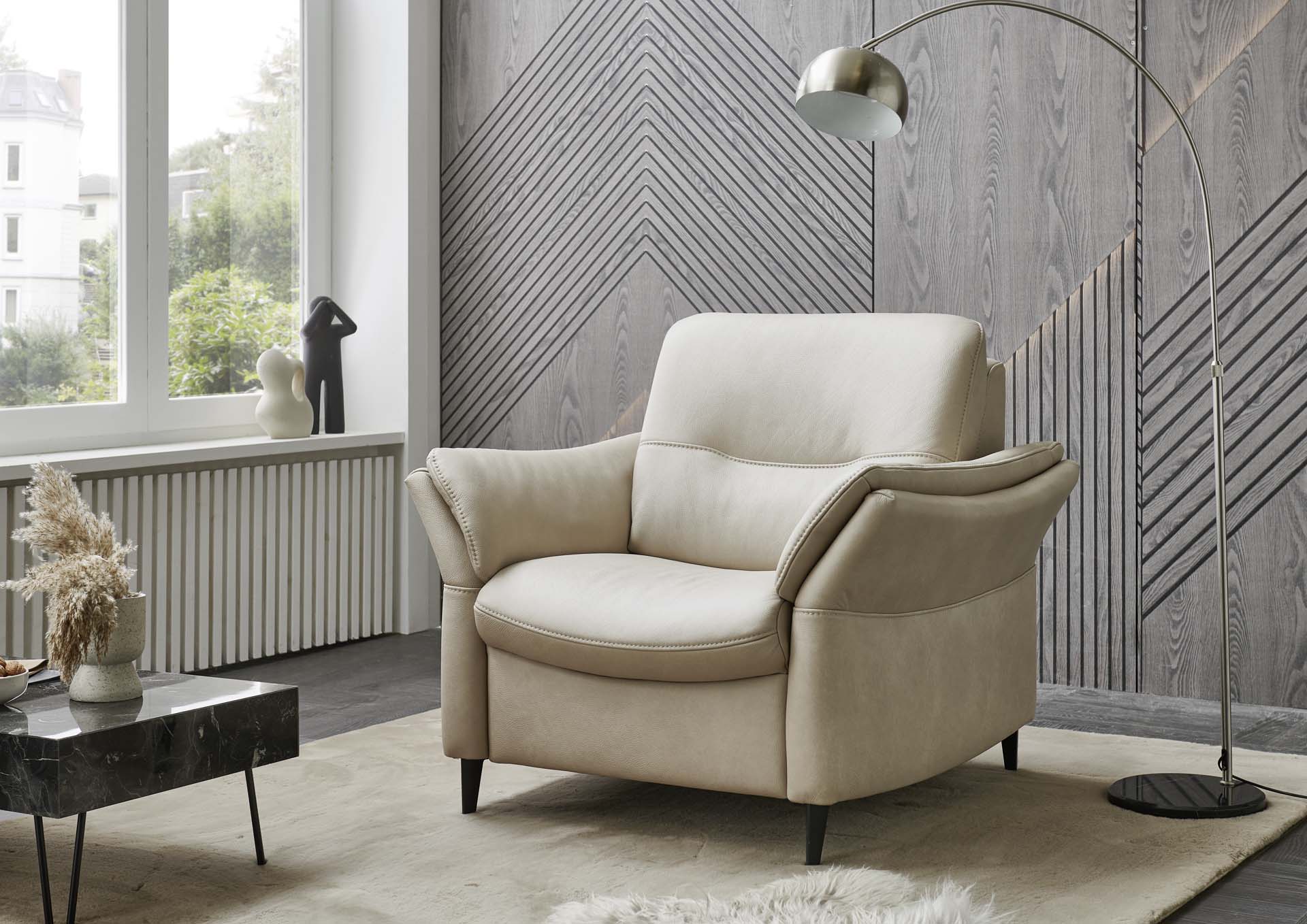 Hukla Sessel HU-SF24080 Leder Beige, Sessel, Sessel aus Leder, Beige, Leder, moderner Stil