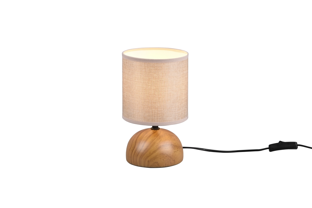 Reality Leuchten Tischleuchte LUCI in Holznachbildung, Schirm Stoff beige