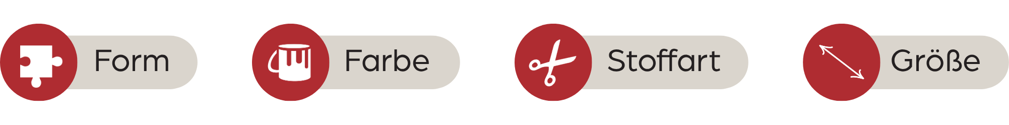 Form, Farbe, Stoffart, Größe, Pilllet, Form, Farbe, Stoffart, Größe, Paket