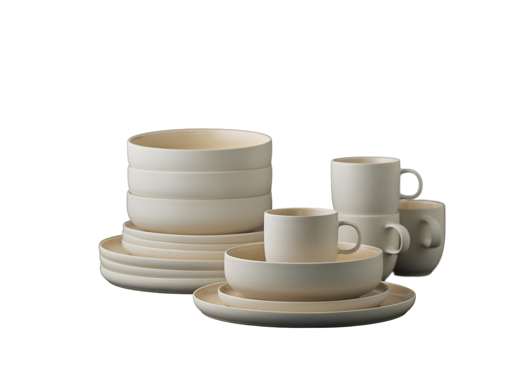 F&H Geschirrset STUDIO ROUND NORTH in Farbe Matte white/Matte sand