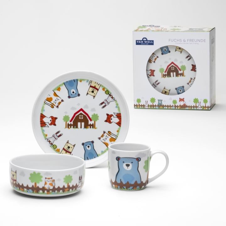 van Well Kinderset Fuchs & Freunde 3-teilig aus Porzellan