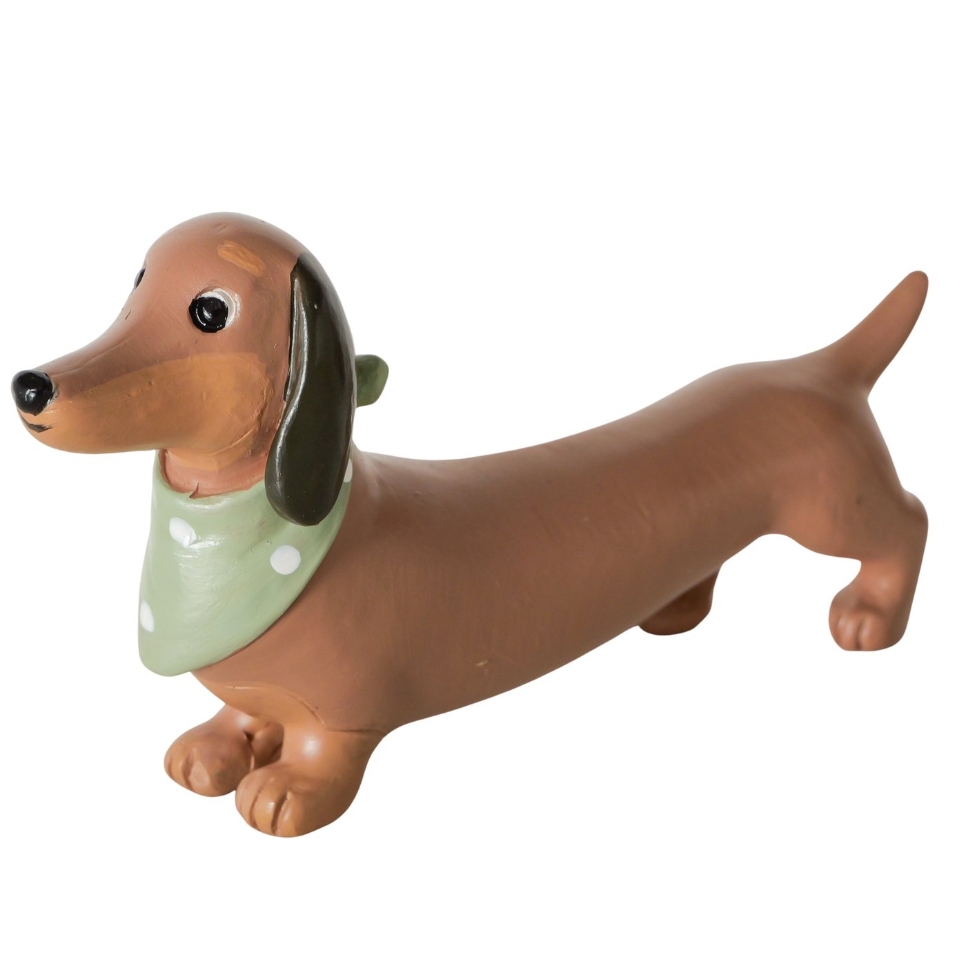 Boltze Figur Ferdi in Farbe Kunstharz braun, Hund, Dackel, Spielzeug, Bandana, braune Farbe