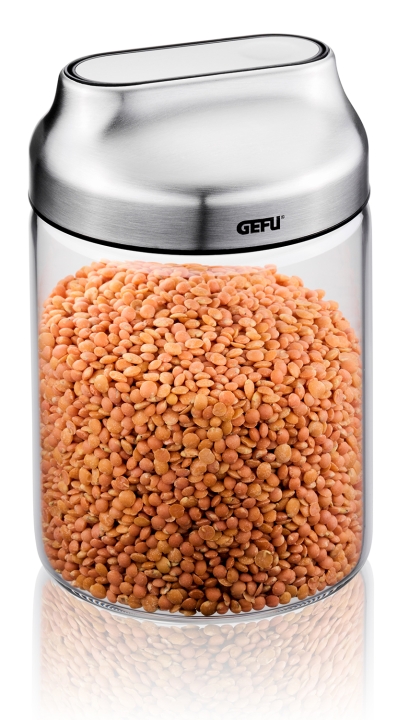 GEFU Vorratsdose KIPPO in Farbe schwarz/silber/transparent, Glasbehälter, Körner, Linsenspeises?