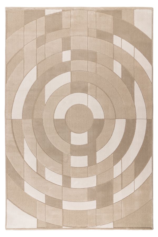 Webteppich BERGAMO ca. 160x230cm in Farbe beige, Teppich, Rundmuster, Beige, Geometrischer Muster, Modularer Stil