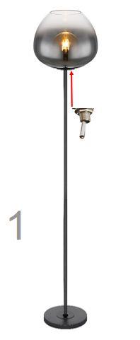 Globo Stehleuchte MAXY 1-flammig in Farbe schwarz matt, fußbodenlampe, glasabdeckung, metallschaft, verstellbarer schalter, rohrbasiskopf