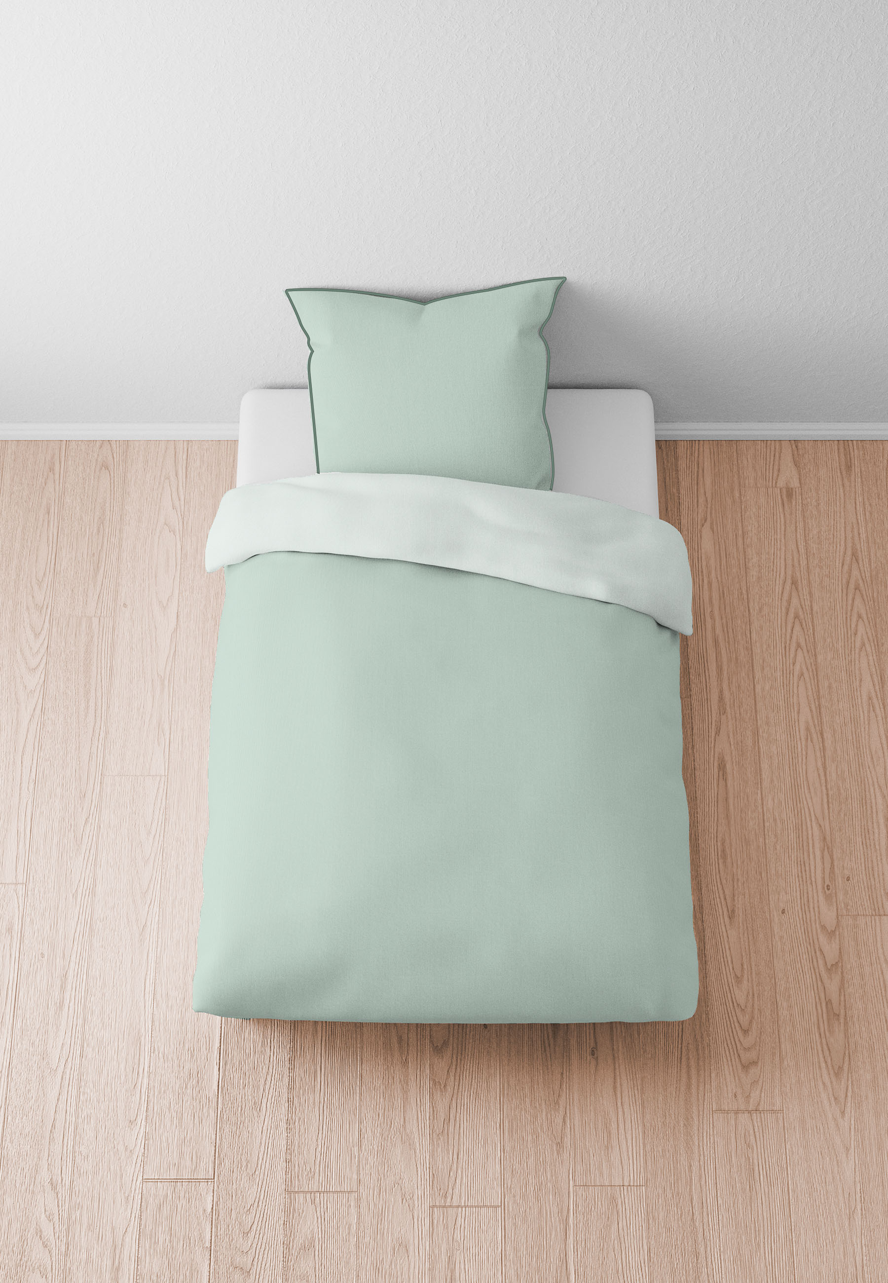 Biberna SATIN-Bettwäsche ca. 155x220cm in Farbe Salbei, Kissen, Dekoration für Zuhause, Mobiliar, Bett