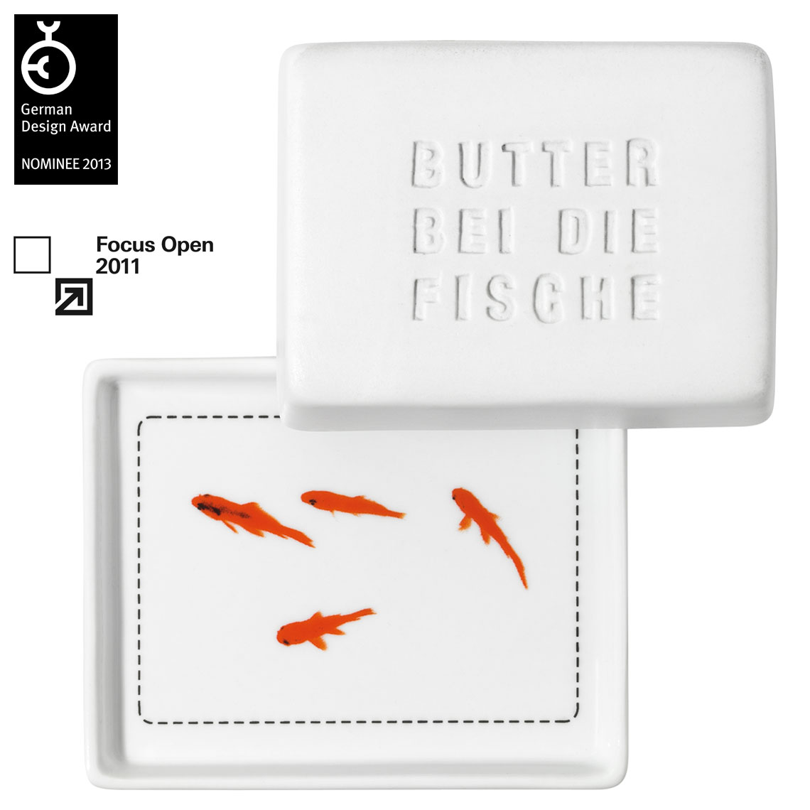 Butterdose klein BUTTER BEI DIE FISCHE in Farbe weiß, 金魚, 皿, 磁器, 置物, ギフト