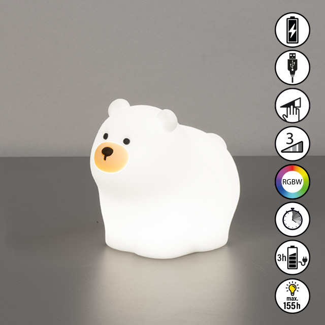 FH Lighting LED-Tischleuchte KNUT in Silikon weiß, LED, Luminant, Näpfchen, Tierfigur, Nachtlicht