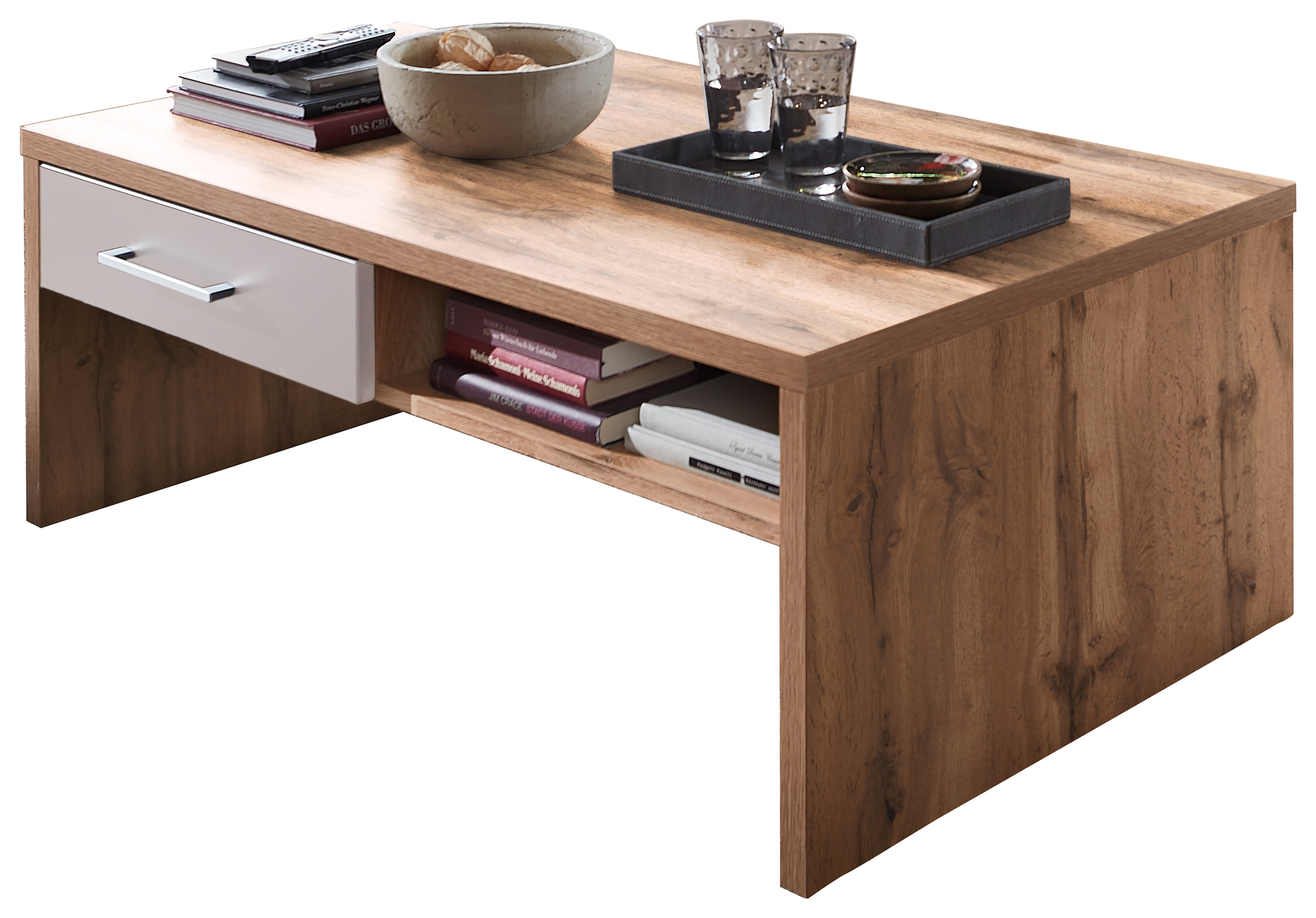 Innostyle Couchtisch SINFONIE B/H/T ca. 110/40/64 cm in Tischplatte Eiche Altholz NB, holzschreibtisch, schublade, offene regale, bücherregal, tischplatte