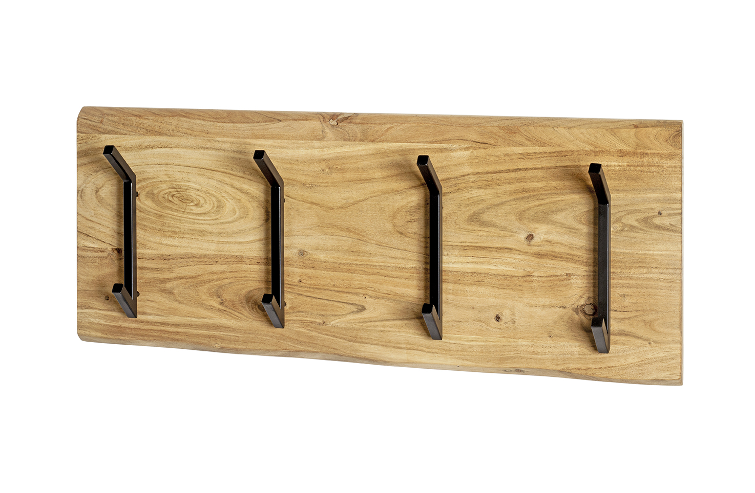 Wandgarderobe RIVERA 4 in Farbe Akazie, Schwarz Wandgarderobe in Mehrfarbig, Holzbrett, Kleiderhaken, Wandhaken, Massivholz, 4 Haken, Wandhalter, Holzplatte, Hakenleiste, Vierhaken, Holzoptik