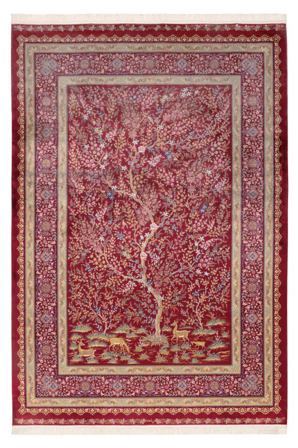 Webteppich PORTOFINO ca. 160x230cm in Farbe red, Orientalischer Teppich, roter Teppich, Baum Muster, Tiermotiv, persischer Stil