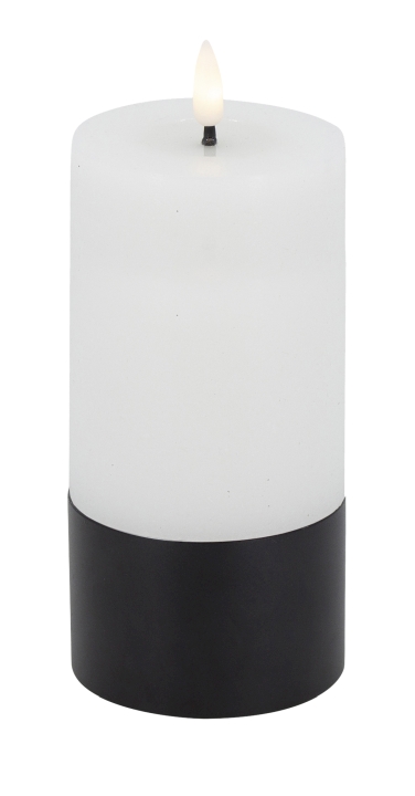 L.C. Wholesaler LED-Stumpenkerze LOUNGE ca. Ø 7,5, H 15cm in Alu schwarz Boden white rustic