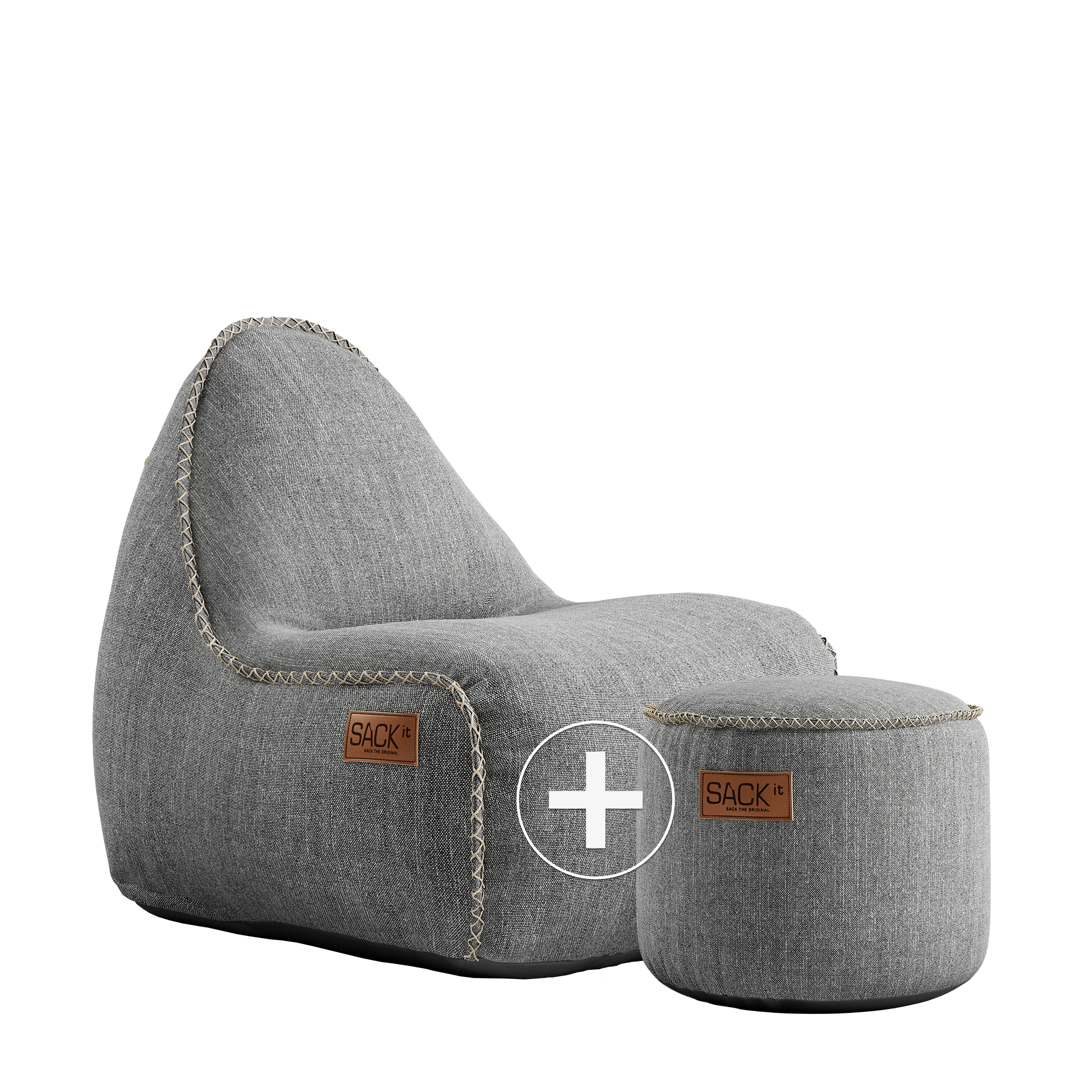 SACKit Junior-Lounge-Stuhl + Hocker COBANA in Farbe Light grey SACKit Junior-Lounge-Stuhl + Hocker COBANA in Farbe Light grey, Sitzsack, Pouf, Grau, Stoffbezug, Kissenhülle