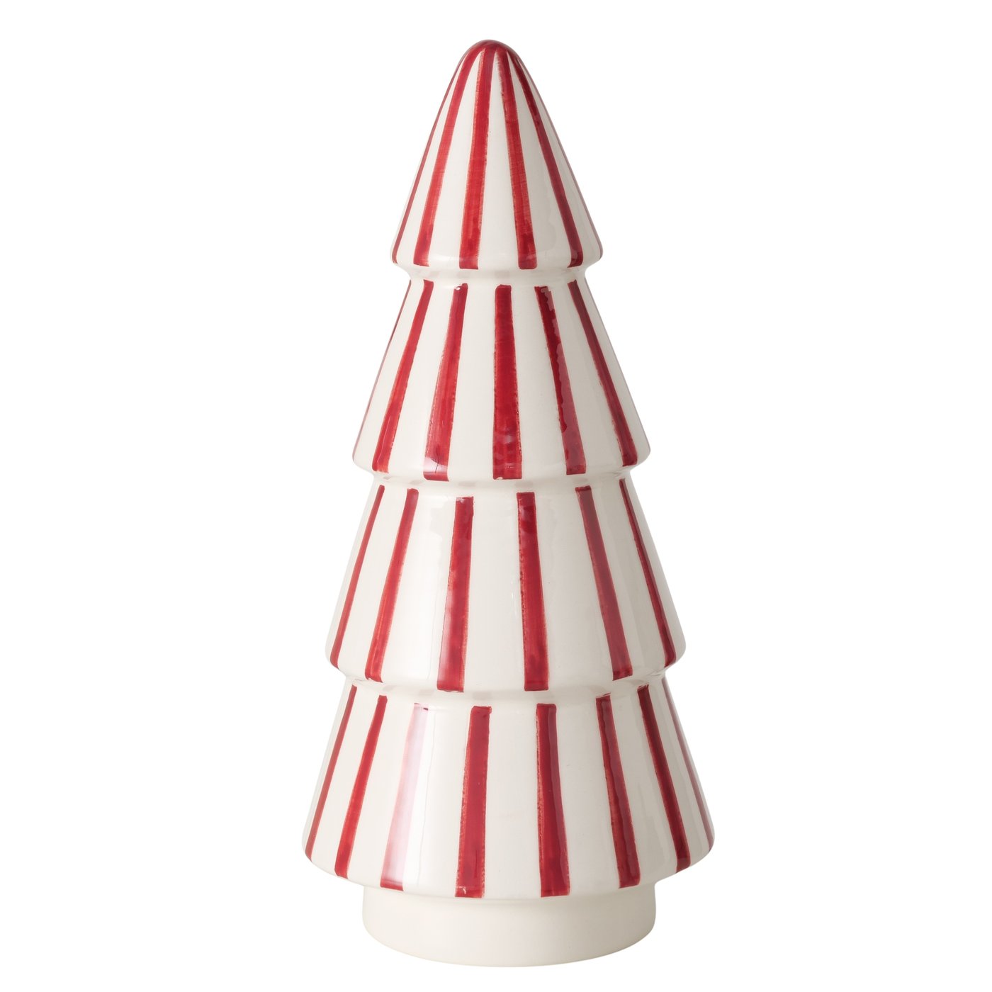 Boltze Dekoaufsteller Fryo in Farbe Steingut Farbmix, Keramik-Weihnachtsbaum, Rot-weiß gestreift, Dekofigur, Tannenbaumform