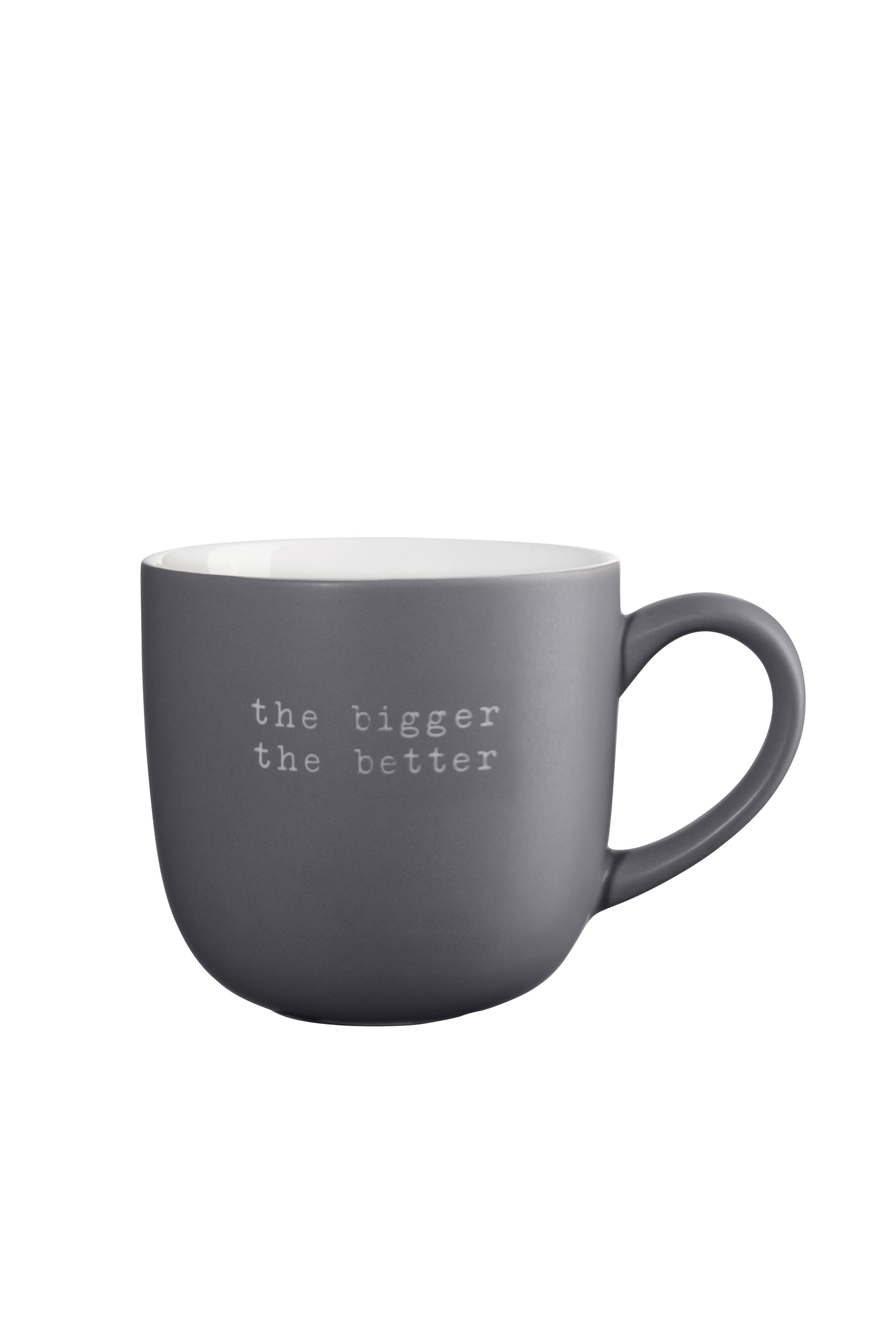 ASA Selection Henkelbecher HEY! Durchmesser ca. 11, Höhe ca. 10,5 cm in grau matt, Becher, Keramik, Becher grau, Getöpfertes Geschirr, Spruchbecher