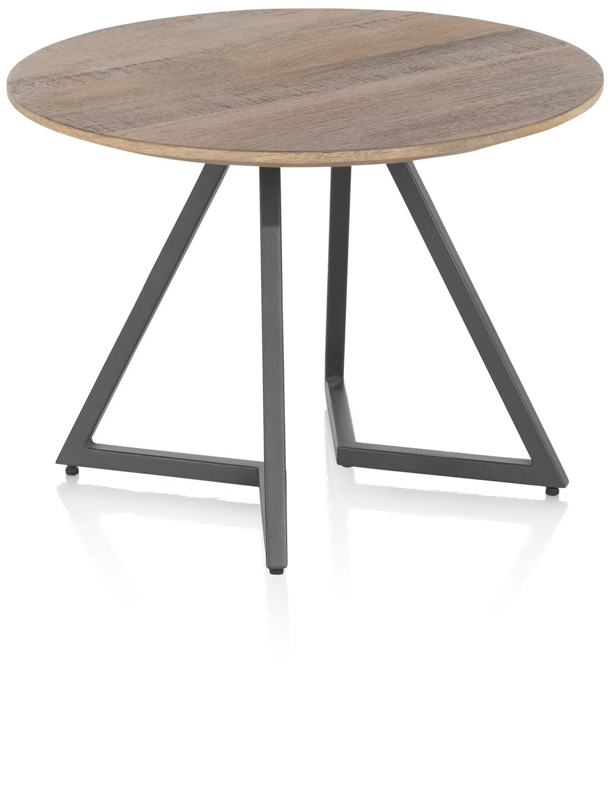 Henders & Hazel Couchtisch TRAPANI ca. B55 H40 T55 cm in Mango furniert smoked lack., runder Tisch, Holzplatte, Metallbeine, industriell, Couchtisch