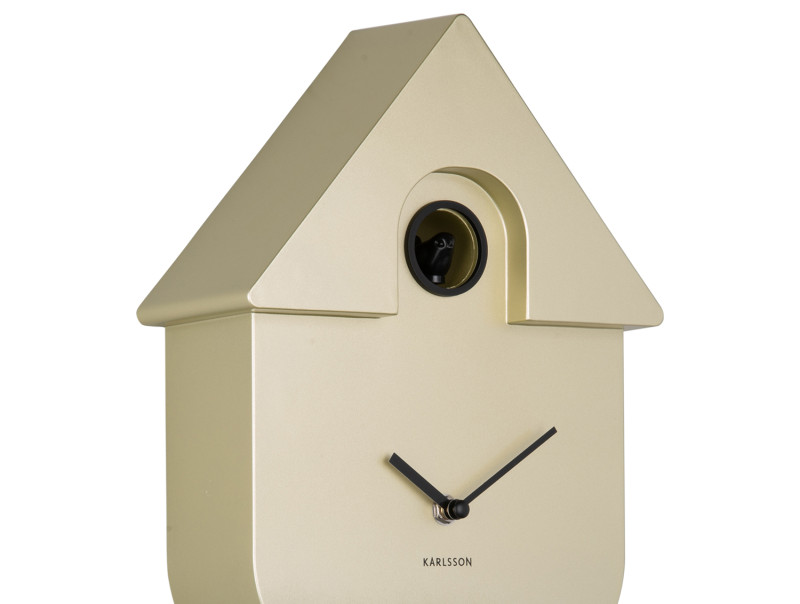 Wanduhr MODERN CUCKOO in 41x8,5x21,5 cm, Kuckucksuhren-Uhr, Hausuhr, Pendeluhr, minimalistisch, beige Farbe