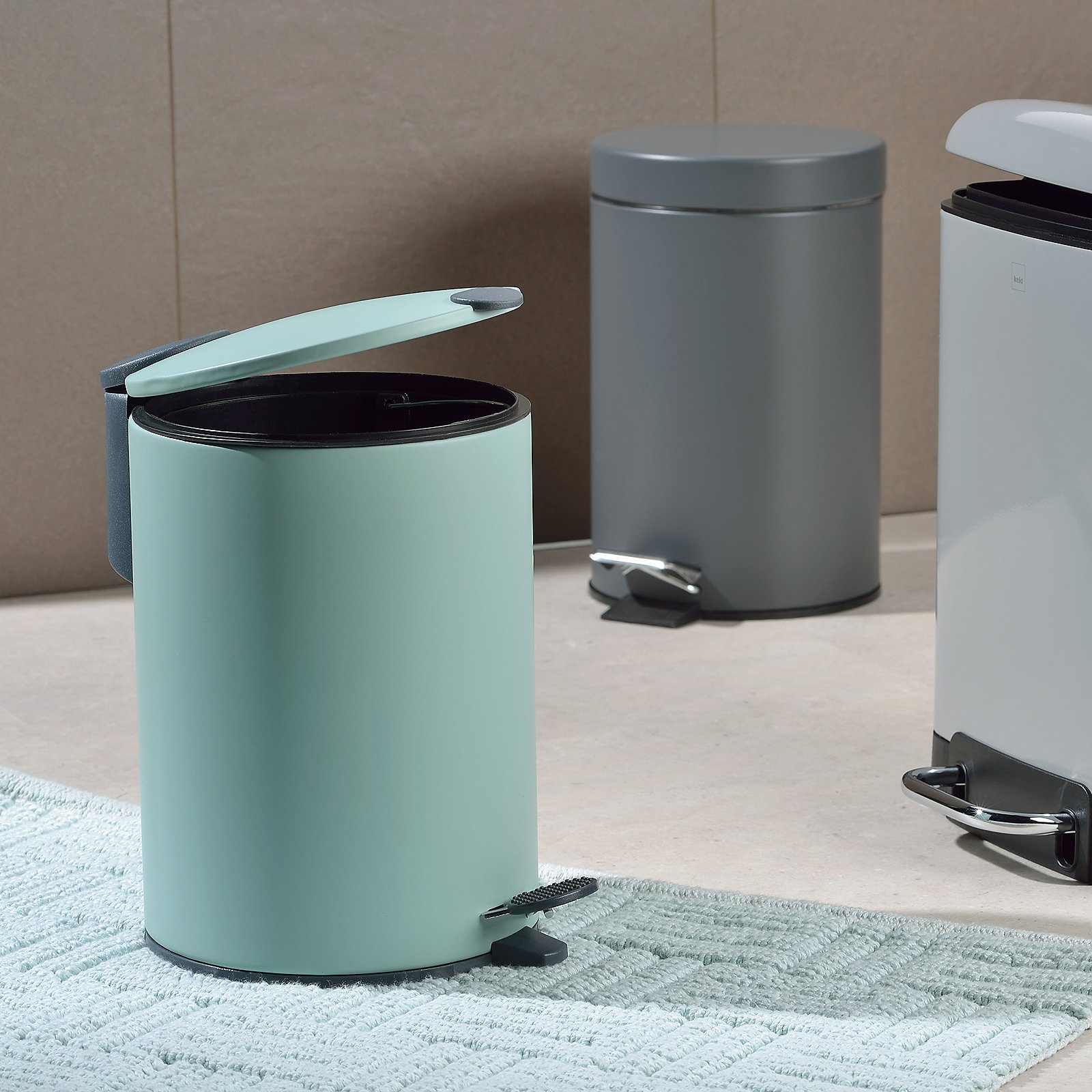 Kela Kosmetikeimer MATS in Farbe Salbeigrün, Mülleimer, Abfalleimer, Pedalbehälter, Rund, Mintgrün, Mülleimer, Kücheneimer, Pedalbetrieb, rund, mintgrün
