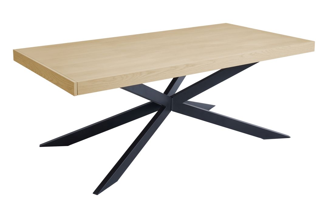 Hela Auszugstisch TAVIRA T ca. B 200 H76 T100 cm in MDF-Platte Eiche Furniert Hell, Esstisch, Holzplatte, verstellbarer Tisch, Metallbasis, Beinstruktur