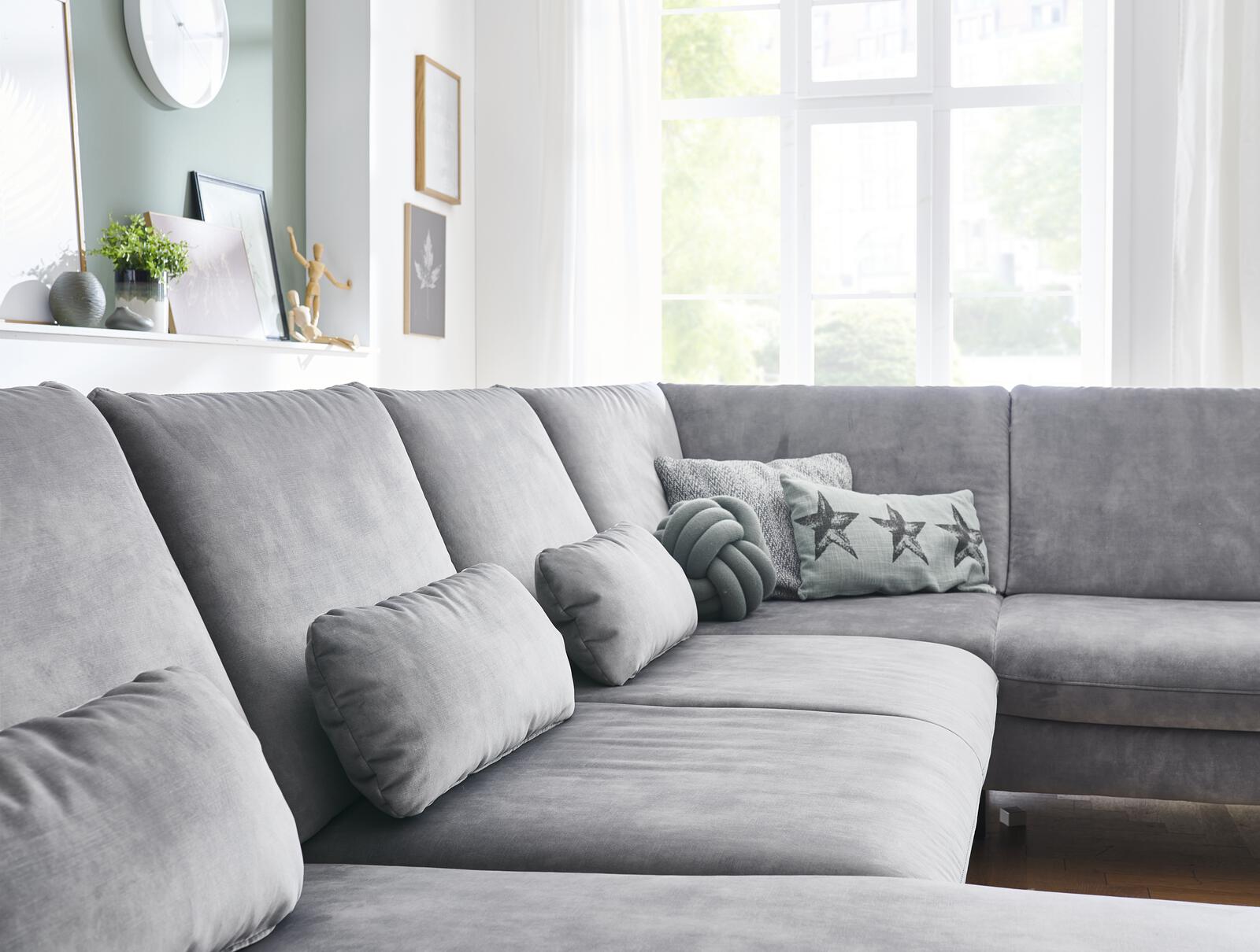 Modulmaster Wohnlandschaft MM-ZE1126 ca. 179x332x220cm in Stoff Amira silver Modulmaster Wohnlandschaft MM-ZE1126 ca. 179x332x220cm in Stoff Amira silver, sofa, sectional, grau, leinen, kissen