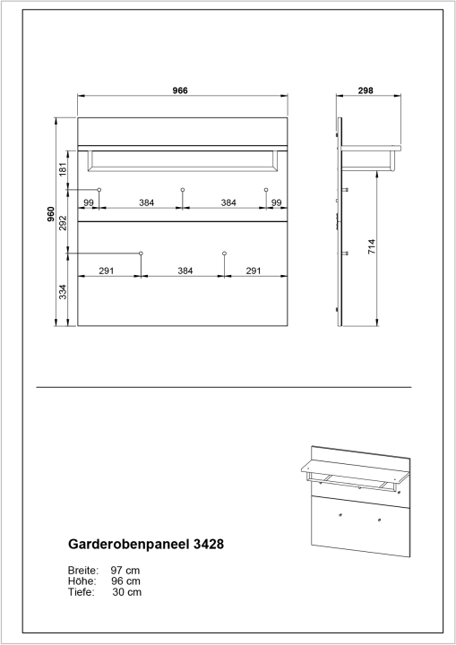 Germania Garderobenpaneel GW-Genova in Farbe Graphit/Silbergrau